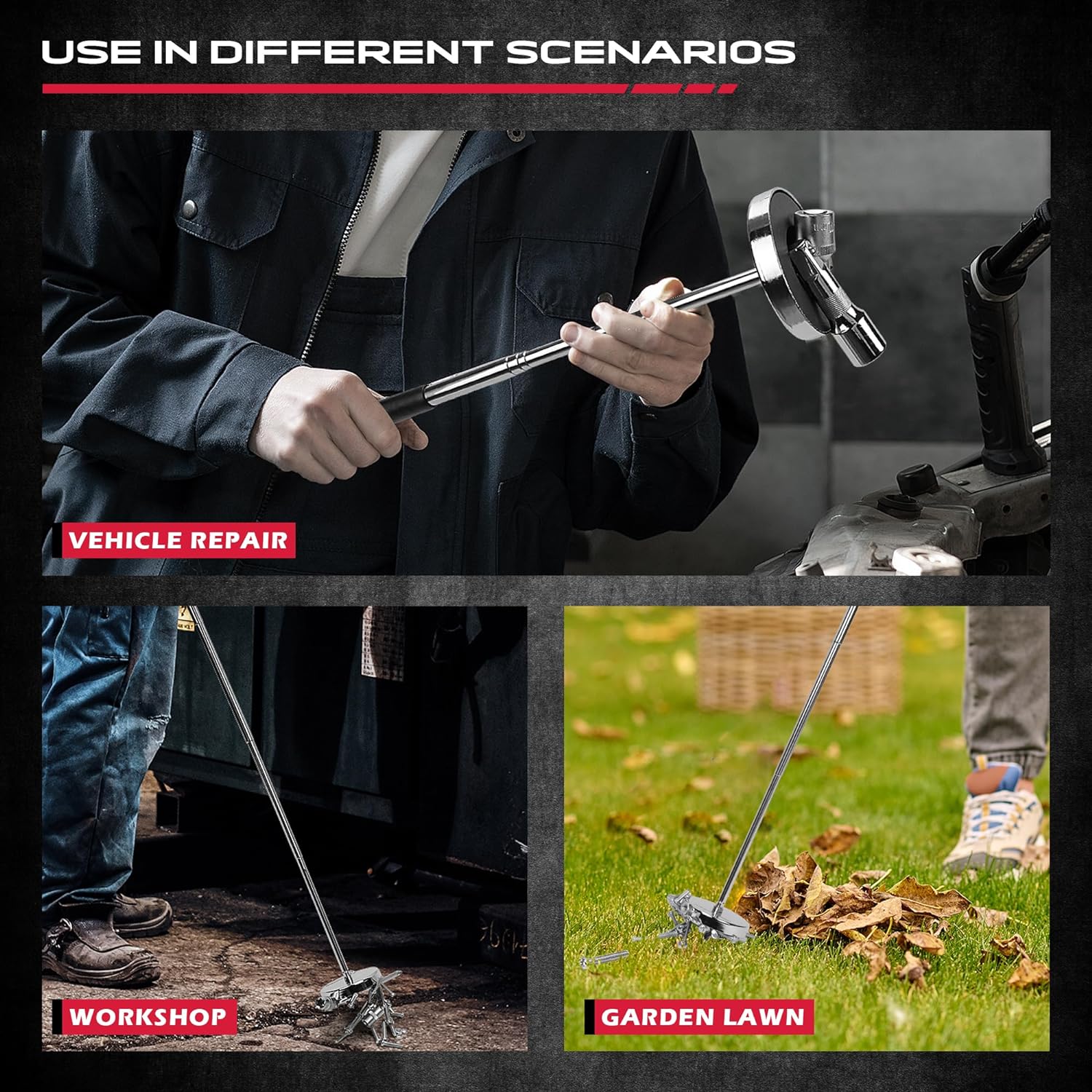 Telescoping Magnetic Sweeper Pickup Tool: Strong Magnet Pick up Nails Screws and Metal Parts Nut Bolts Steel Iron Parts Finder 35LB Pull Capacity Retractable 8.6" to 33" Telescopic Stick