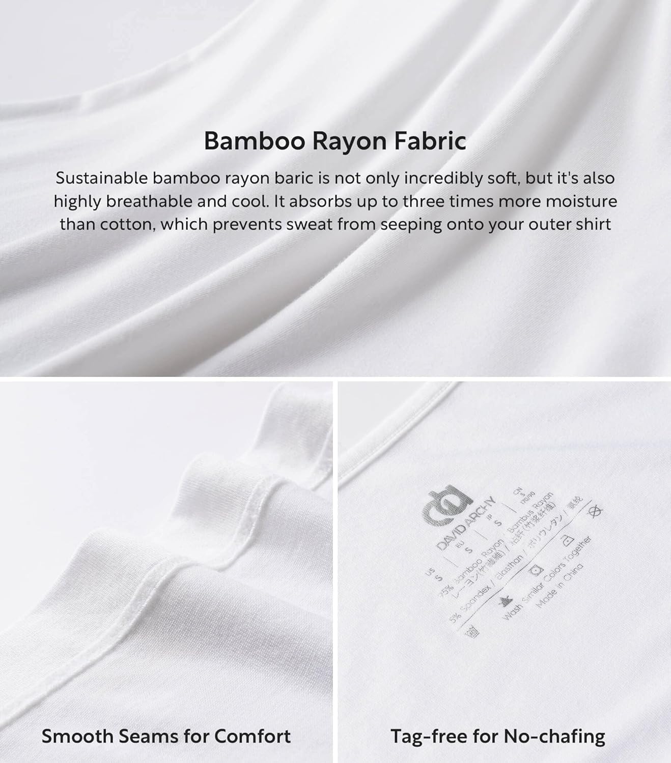 DAVID ARCHY Men's Tank Top Bamboo Rayon Undershirts Tank Shirt Moisture-Wicking A-Shirt for Men, 3 or 5 Pack