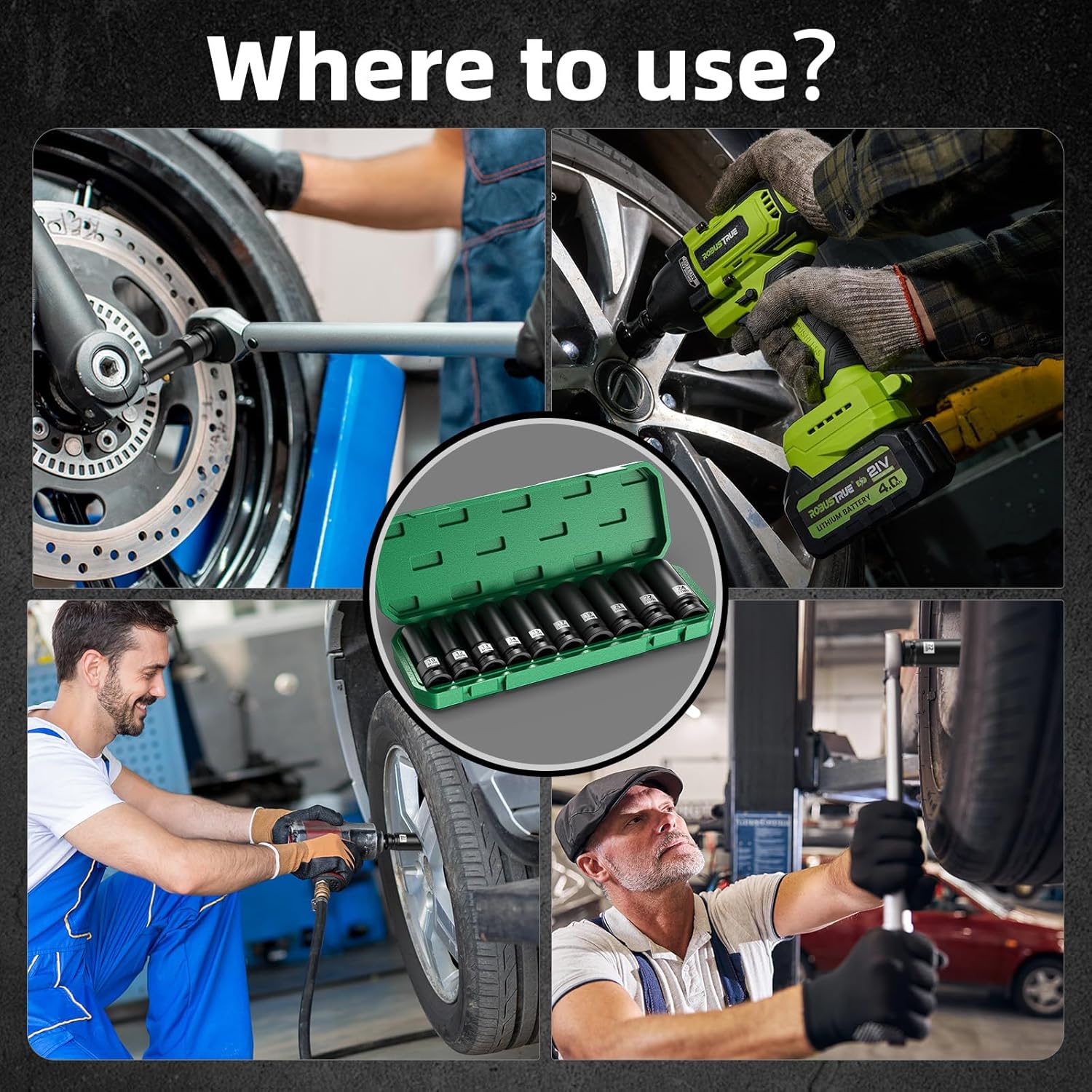 Professional Socket Set Wrench Kit, 10-Piece Metric 10-12-13-14-15-17-19-21-22-24mm, High-Torque C-V Steel Sockets for Automotive, Home Repair & DIY Projects