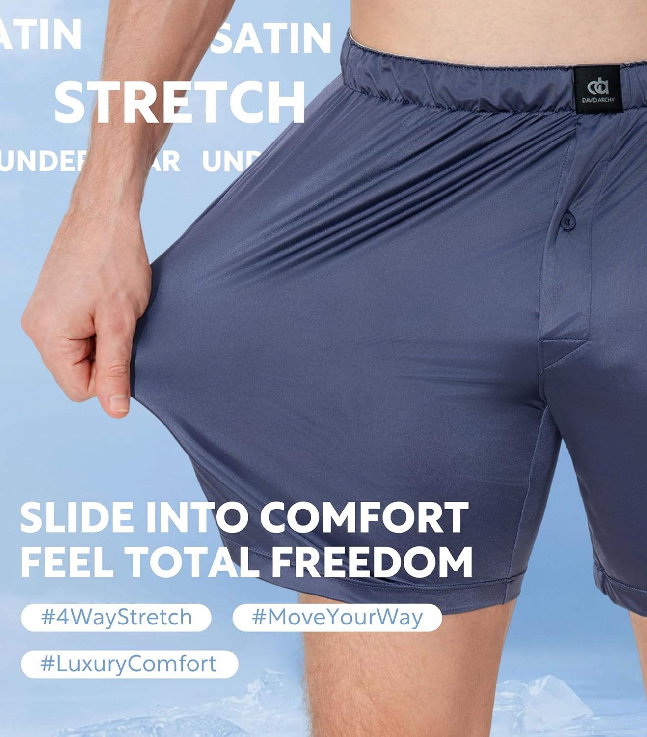 DAVID ARCHY Stretch Satin Boxers for Men, Silk Feeling Boxer Shorts, Breathable Loose Men's Underwear for Sleep 3 Pack