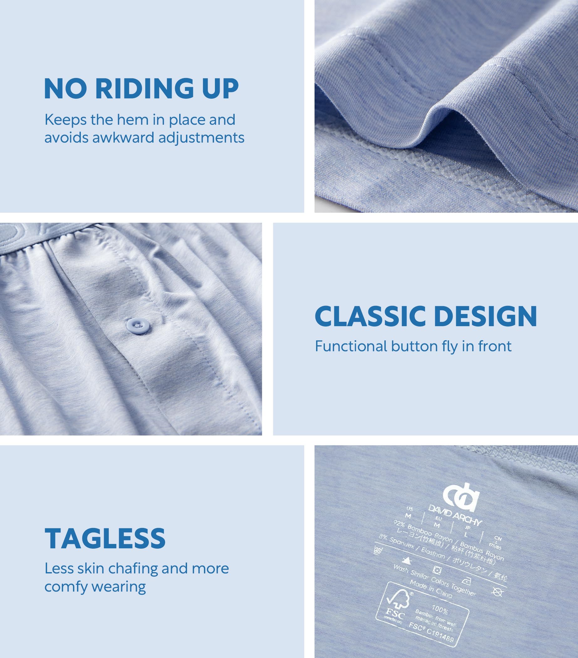 DAVID ARCHY Mens Boxers Soft Rayon Made from Bamboo Boxers for Men Pack Loose Underwear Cooling Mens Boxer Shorts