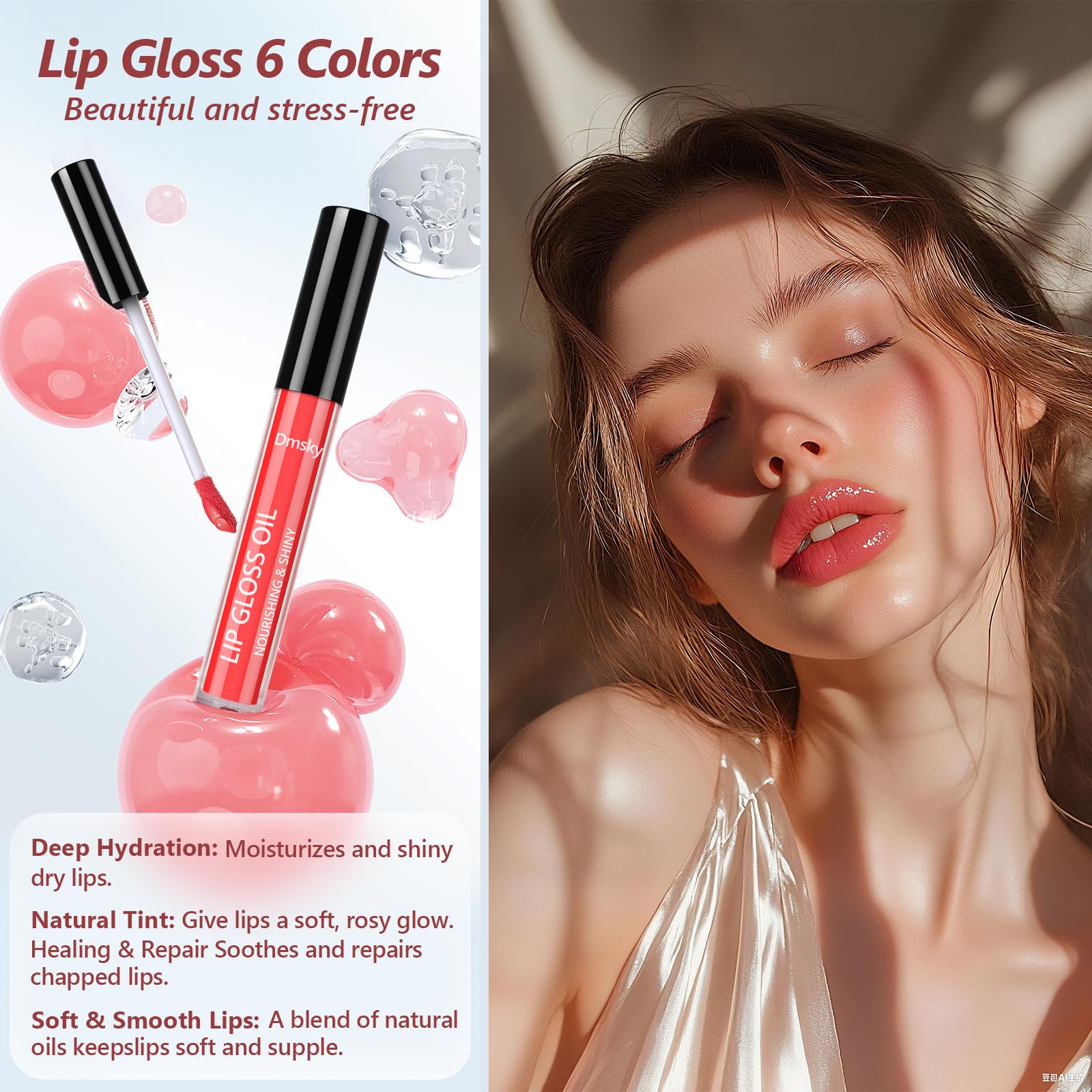 Dmsky 12 Pack Lip Gloss Set, 6 Colors Shiny Soft Lip Gloss Bulk, Lip Oil for Dry Cracked Lips Moisturizing Nourishing,Lip Stain With Rich Varied Colors For Girls and Women Makeup