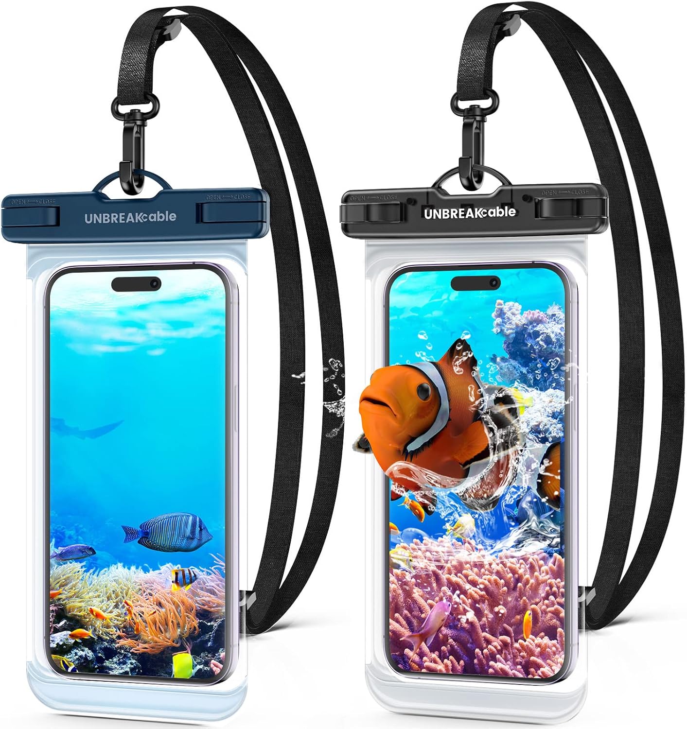 UNBREAKcable Waterproof Phone Pouch-2 Pack IPX8 Waterproof Phone Case for iPhone 16 15 14 13 12 11 Pro Max & Samsung S25 S24 S23-Dry Bag & Travel Essentials for Beach, Pool, Kayak & Cruise-7" Black