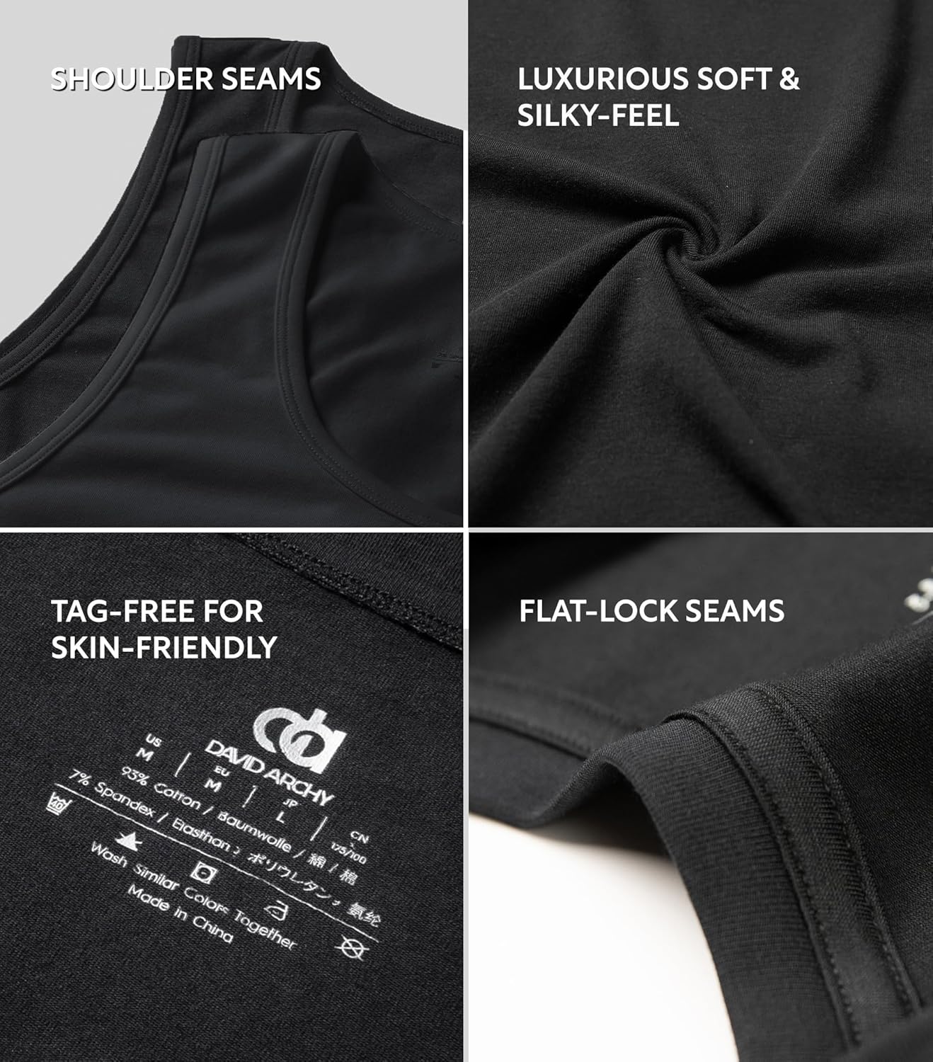 DAVID ARCHY Men's Undershirts Combed Cotton Tank Tops Soft Moisture-Wicking Shirt Breathable A-Shirt for Men 3 Pack