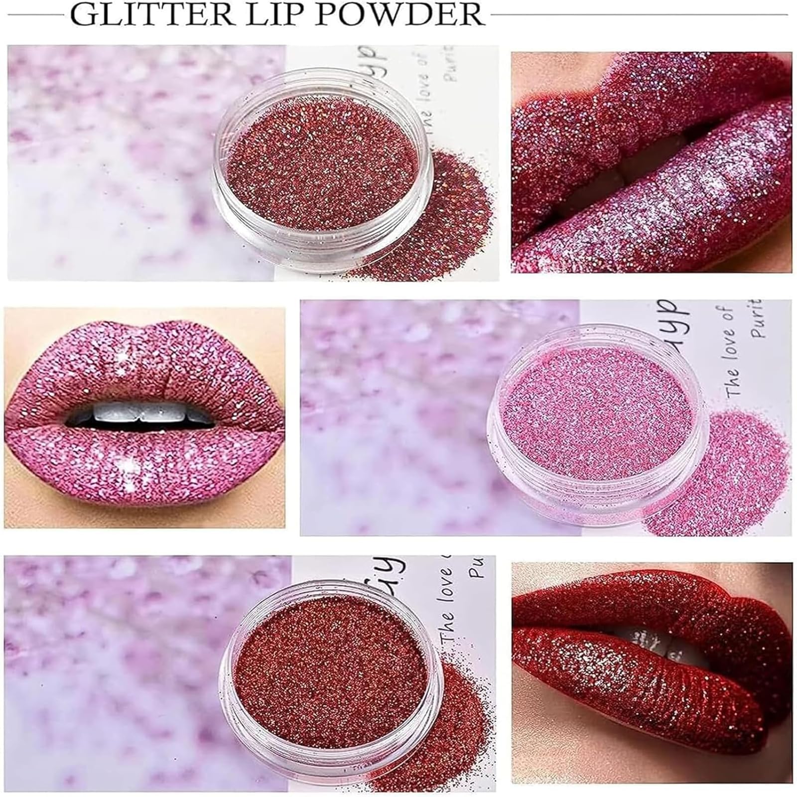 YECDET Sheglittary Glitter Lip Kit, 4 Color Glitter Lipstick with Lip Primer and Brush, Diamond And Glitter Metallic Lip Powder, Waterproof & Long Lasting & Smudge Proof (Set A)