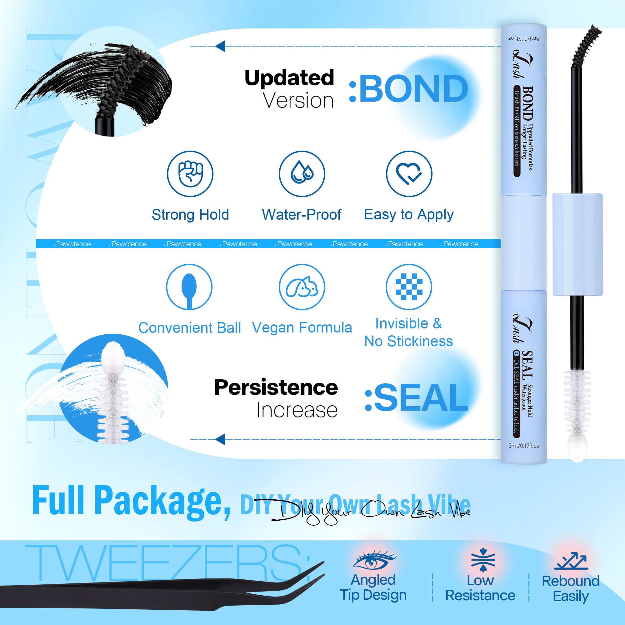 Pawotence Lash Extension Kit DIY 280pcs Lash Clusters Eyelash Extension Kit, 9-16mm 30D 40D Individual Lashes Kit with Lash Bond and Seal, Lash Tweezers for Self Use (30D&40D, 0.07D, 9-16mm, Kit)