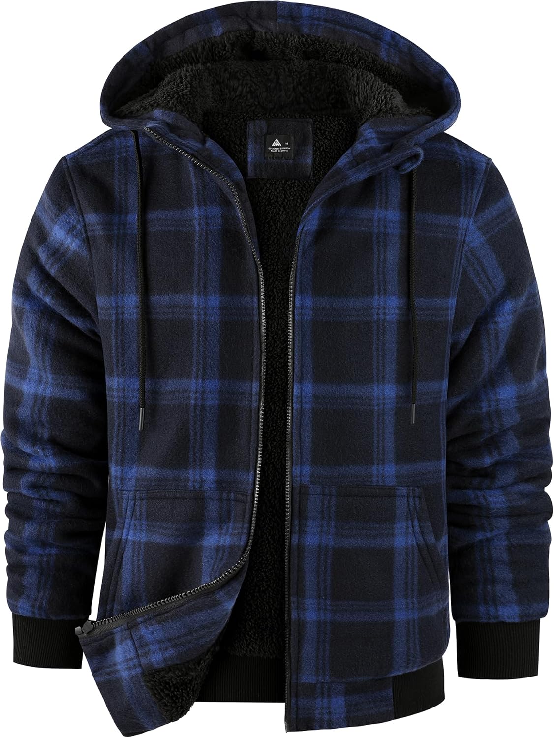 Mens Plaid Hoodies Winter Zip Up Fleece Jacket Sherpa Fleece Lined Warm Flannel Jacket Coat