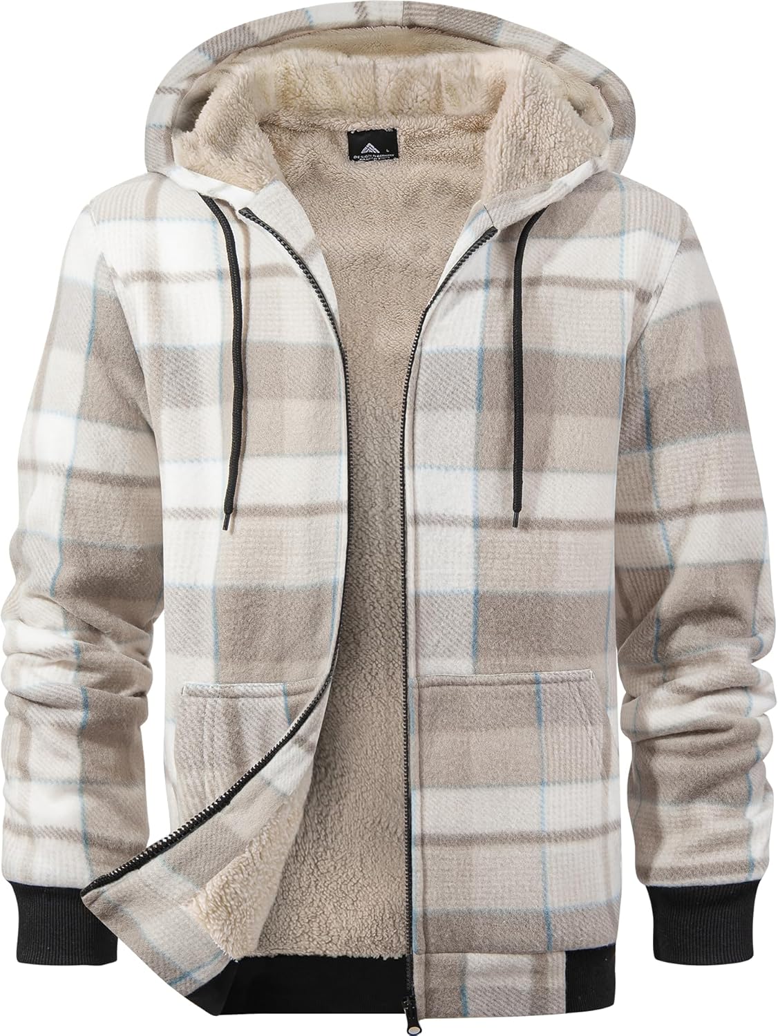 Mens Plaid Hoodies Winter Zip Up Fleece Jacket Sherpa Fleece Lined Warm Flannel Jacket Coat