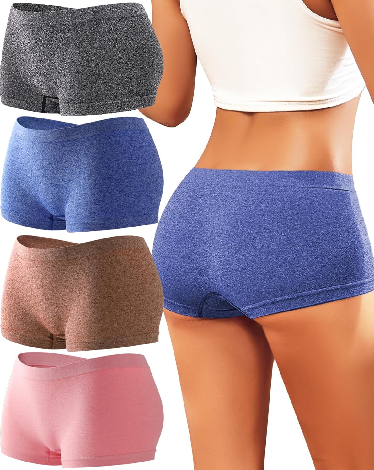 Womens Boyshorts Underwear Seamless Boxer Briefs Full Coverage Soft Stretch Boxer Shorts For Women 4 Pack