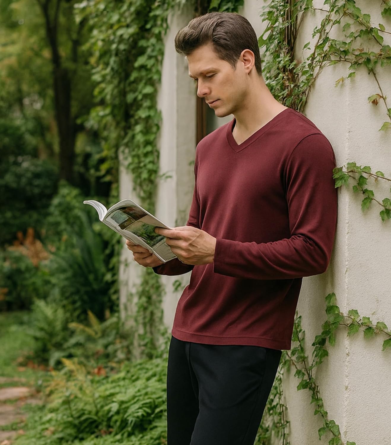 DAVID ARCHY Men's Pajamas Set Soft Cotton Long Sleeve Sleepwear Comfy Loungewear Pjs with Pockets