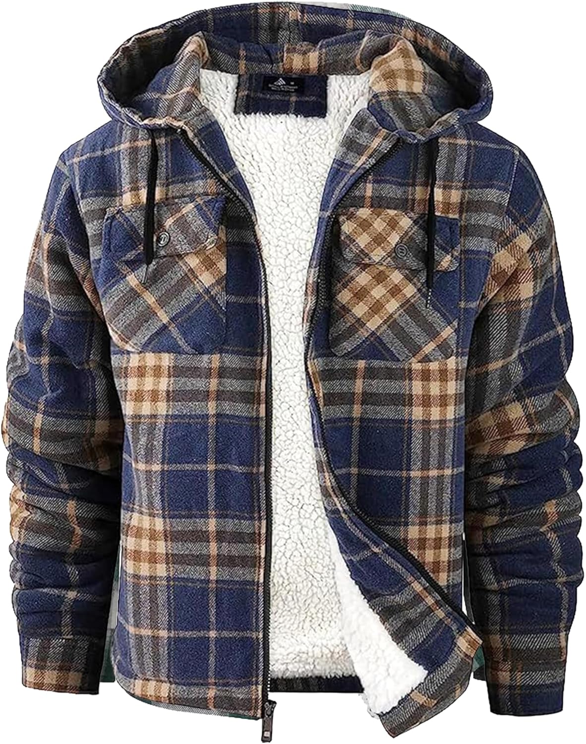 GEEK LIGHTING Men's Flannel Shirts Jacket Sherpa Lined Fleece Plaid Hoodie Long Sleeve Winter Warm Coat