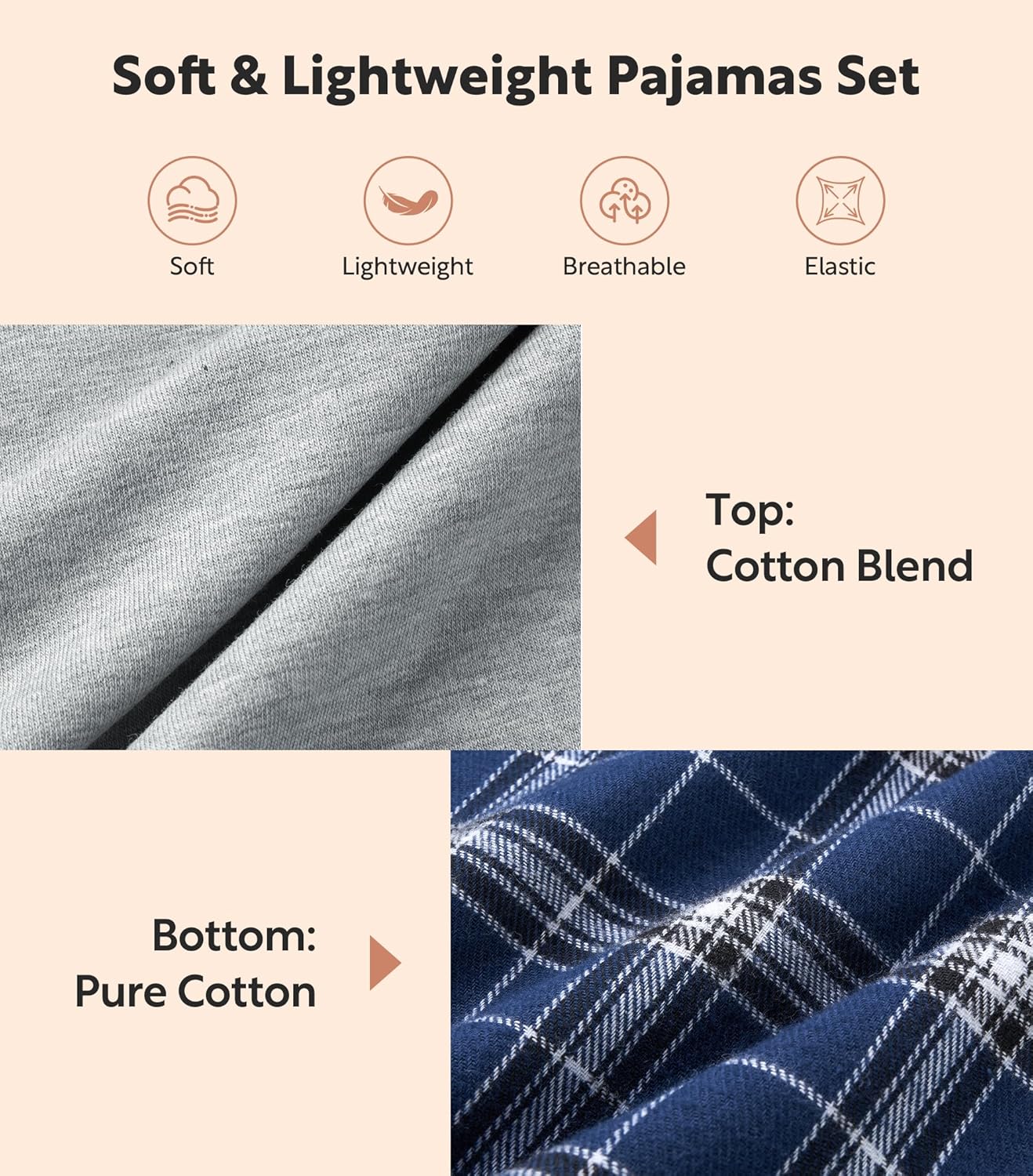 DAVID ARCHY Mens Pajamas Set - Soft Pj Sets for Men Long Sleeve Pajamas Men Cotton Mens Pjs Sets Loungewear with Pockets