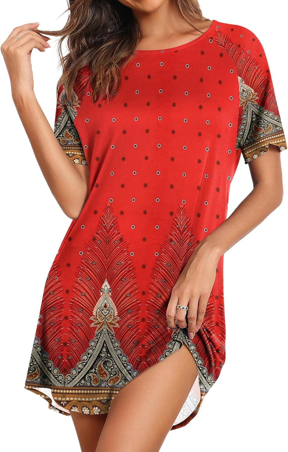 Ekouaer Sleep Shirts for Women Short Sleeve Night Shirts for Sleeping Pullover Nightgown Soft Nightdress S-XXXL