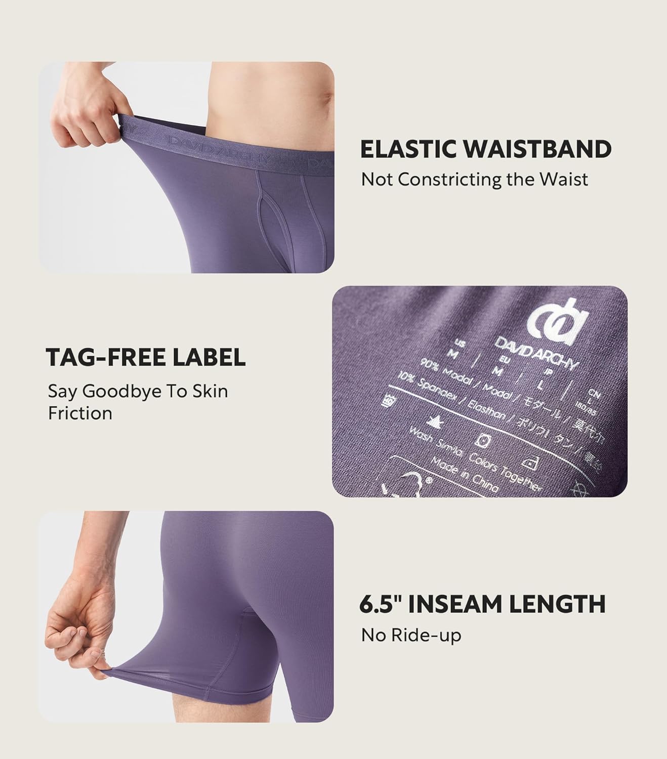 DAVID ARCHY Men's Underwear Ultra Soft Modal Support Pouch Trunks Moisture Wicking Boxer Briefs for Men Multipack