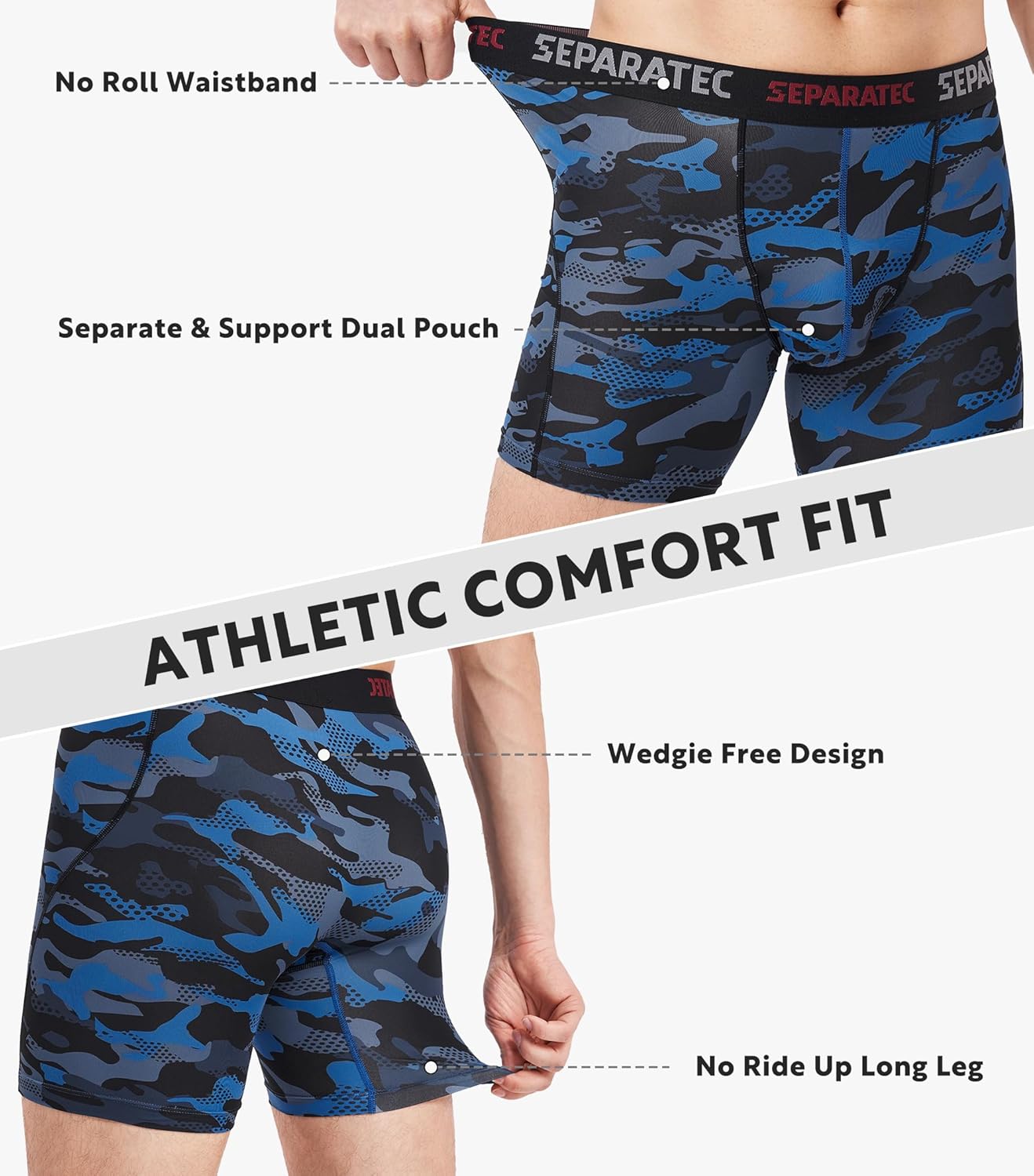 Separatec Mens Underwear with Pouch for balls Anti Chafing Underwear Men Athletic Sport Performance Long Boxer Briefs 3 Pack