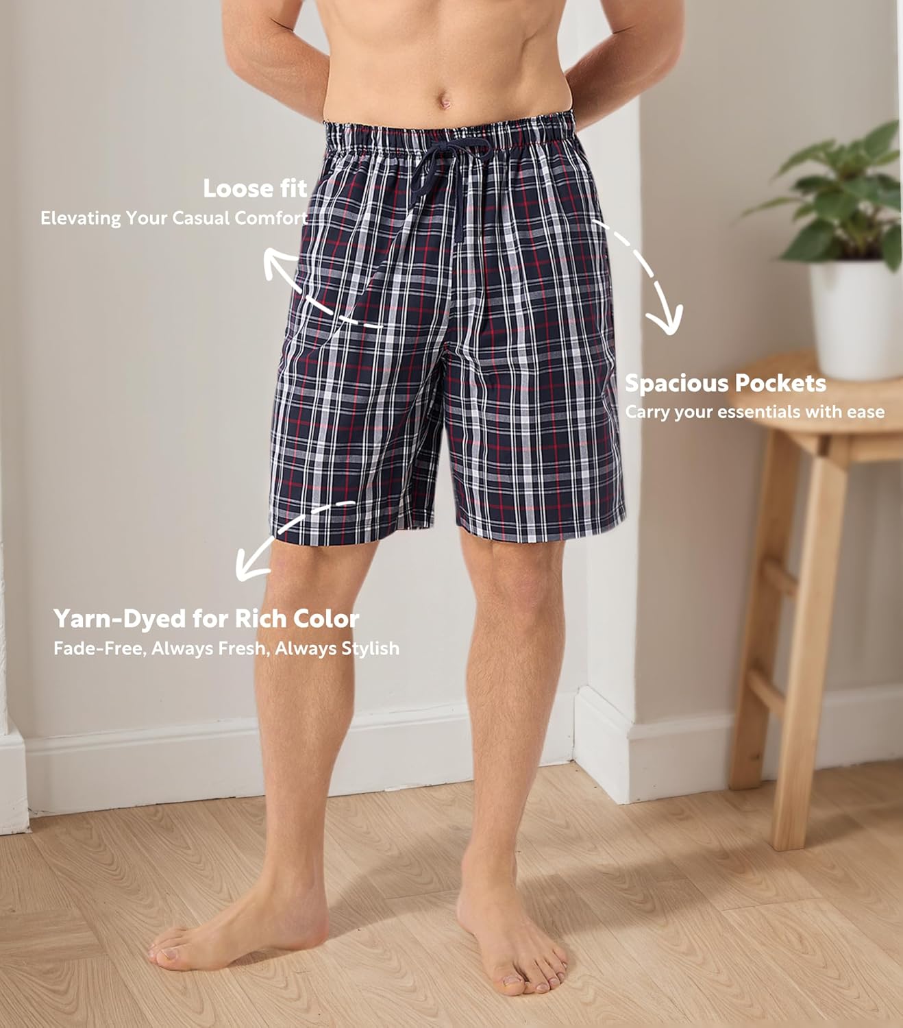 DAVID ARCHY Mens Pajama Pants Soft Cotton Plaid Sleepwear, Comfy Lounge Woven Pajamas Bottoms PJ Pant for Men, 3 pack