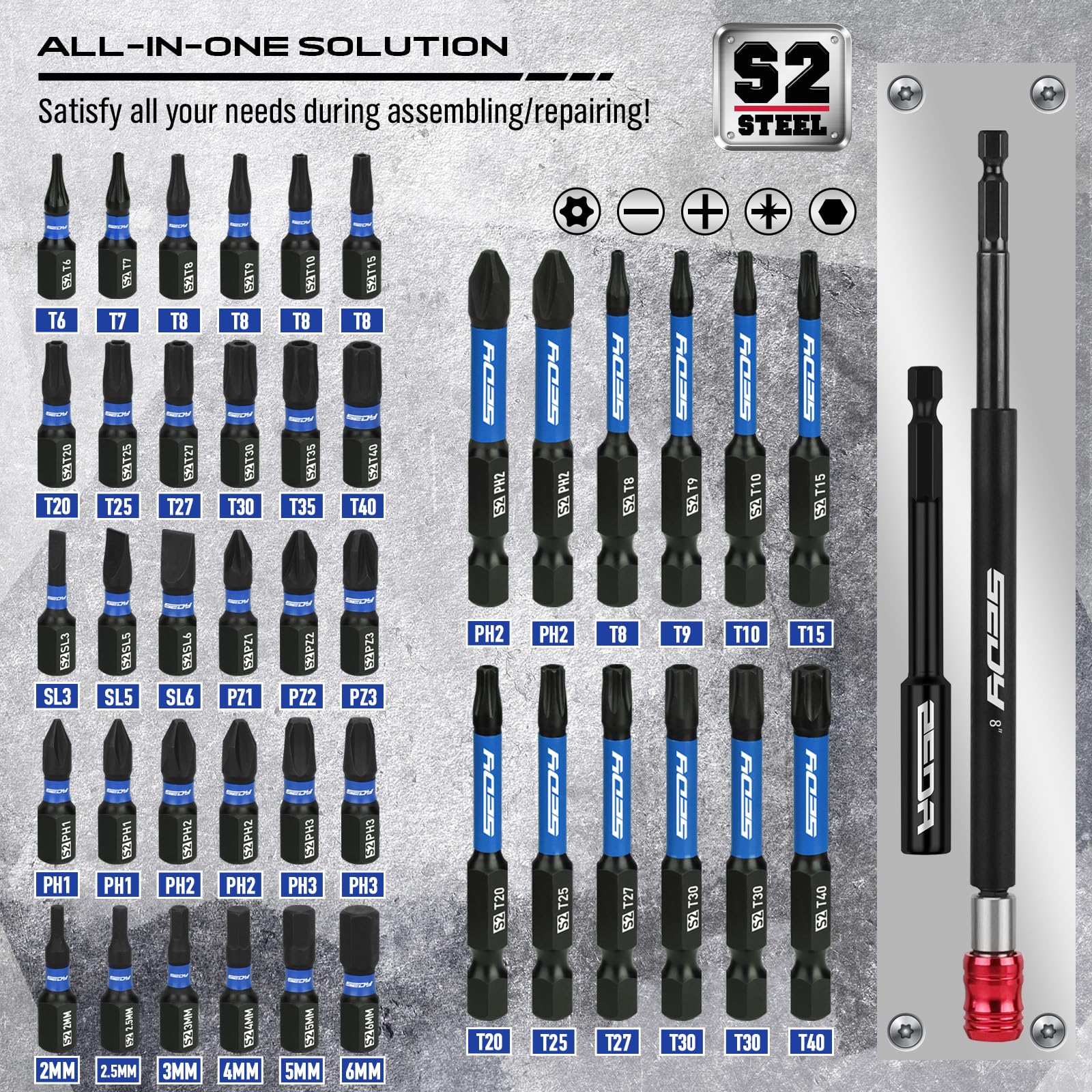 80-Piece Premium Magnetic Impact Nut Driver Set Metric & SAE with Socket Adapters, Bit Holder, Wing Nut Driver, Universal Sockets, Quick Release Extension, Power Bits