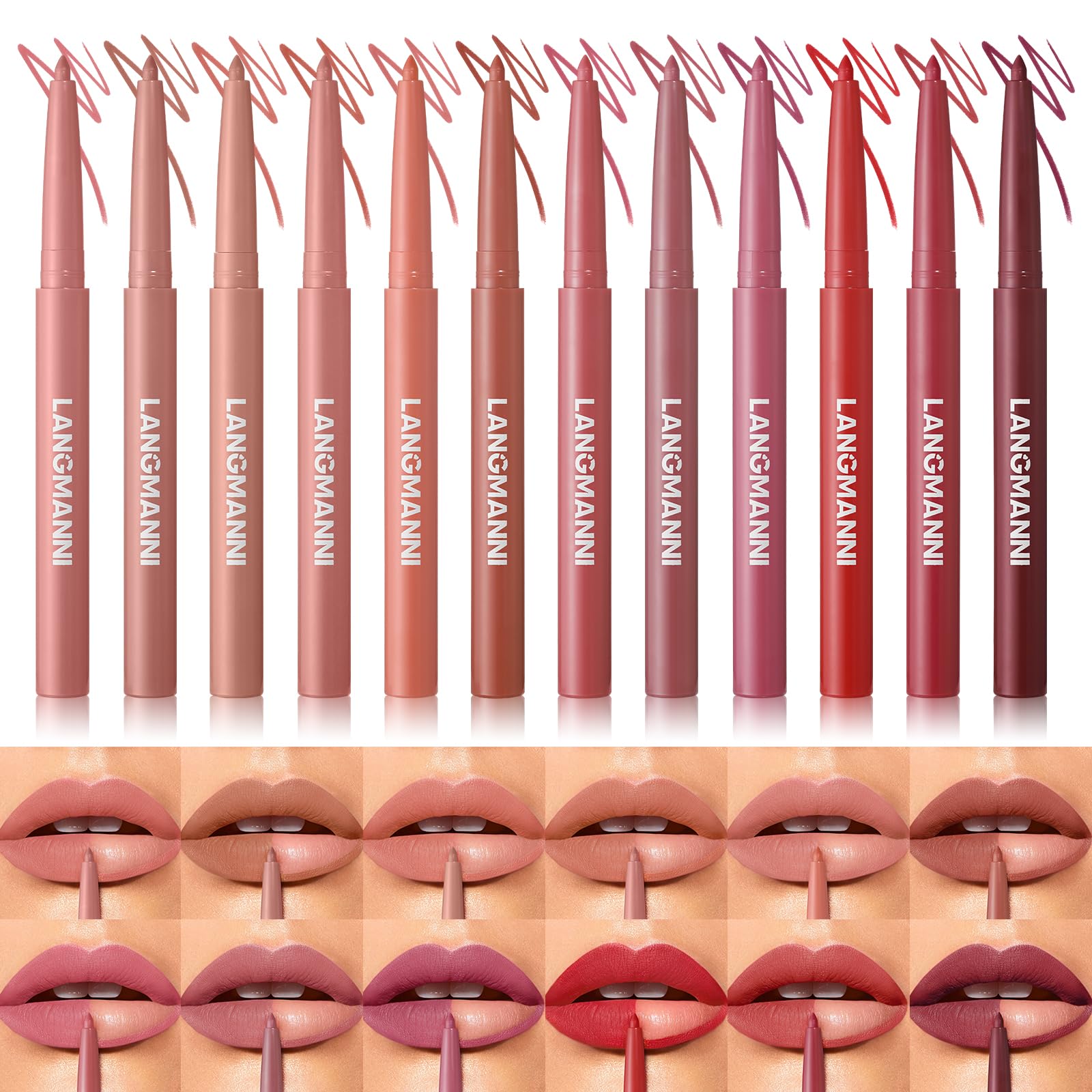 Jolilab Matte Lip Liner Lip Oil Set, Lip Makeup Set Natural Smooth Long-Lasting And Hydrating Beauty Daily Cosmetics Gift for Girls Easy-to-Use（12pcs）