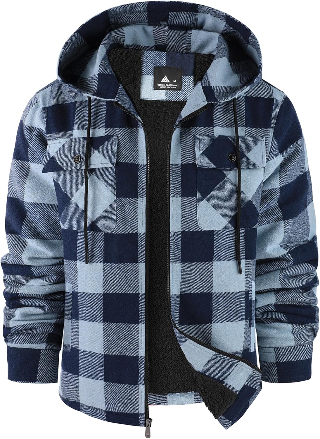 SCODI Mens Flannel Hooded Jacket Sherpa Lined Zip Up Hoodies for Men Plaid Shirt Jackets Warm Thick Fleece Coat with Pocket