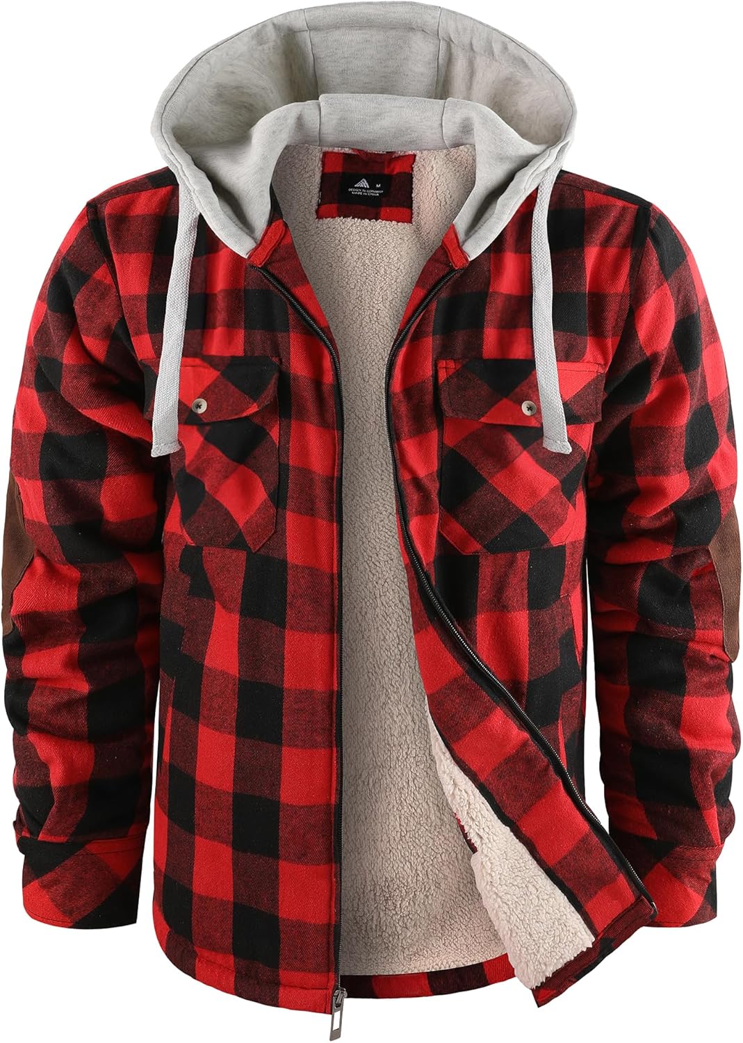 Mens Plaid Hoodies Winter Zip Up Fleece Jacket Sherpa Fleece Lined Warm Flannel Jacket Coat