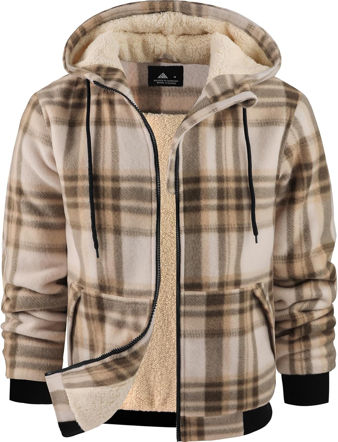 Mens Plaid Hoodies Winter Zip Up Fleece Jacket Sherpa Fleece Lined Warm Flannel Jacket Coat