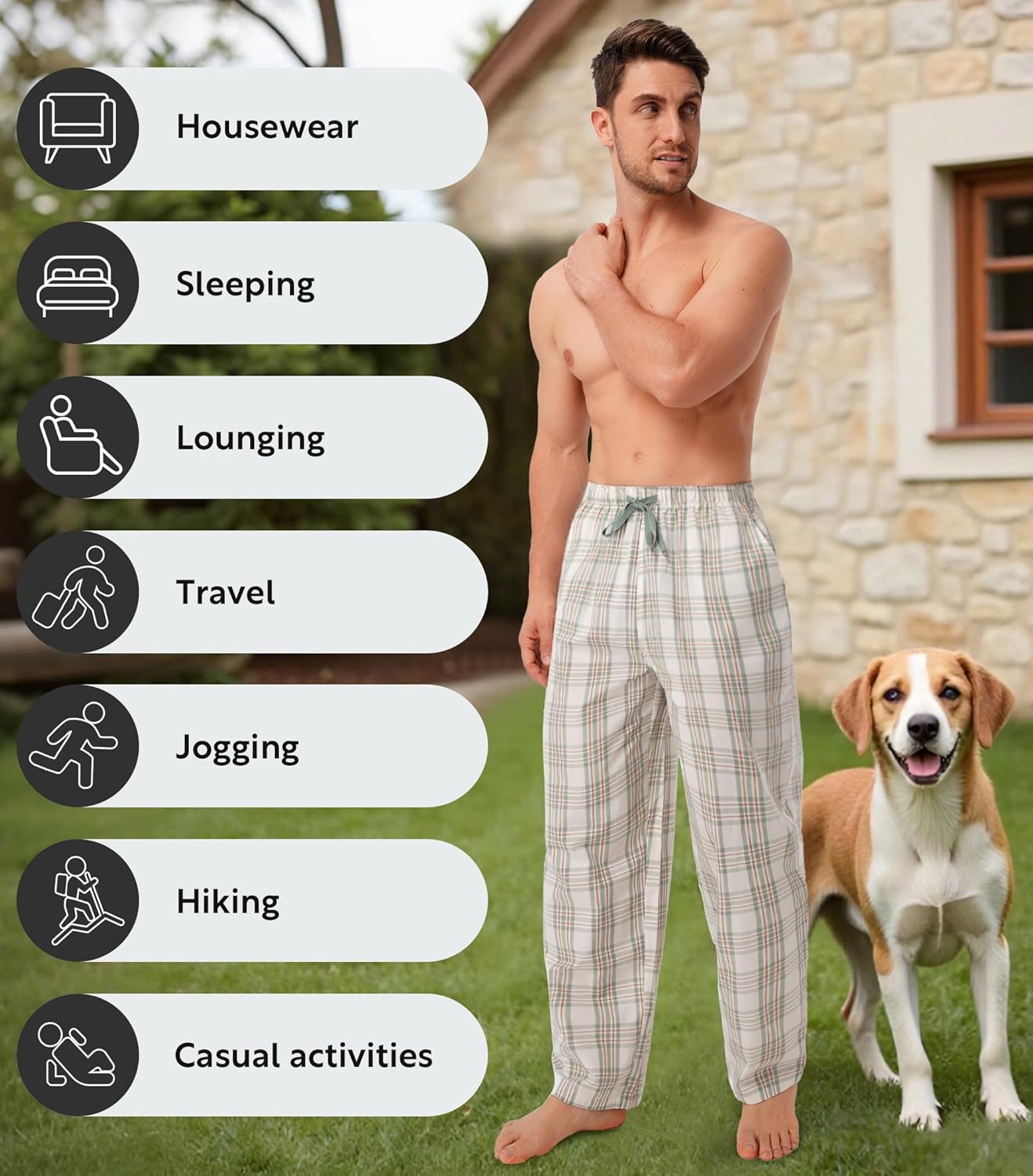 DAVID ARCHY Mens Pajama Pants Soft Cotton Plaid Sleepwear, Comfy Lounge Woven Pajamas Bottoms PJ Pant for Men, 3 pack