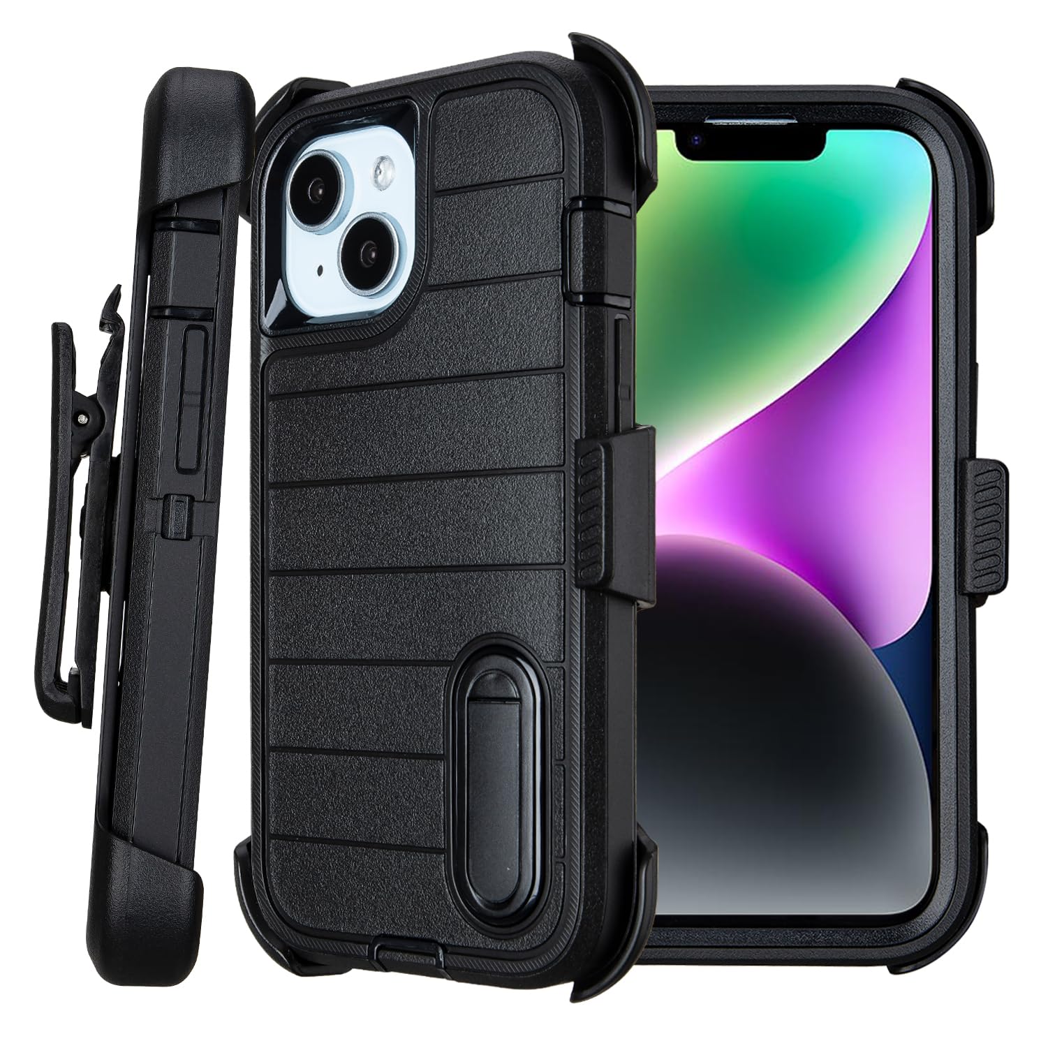 for Black Case iPhone 14 Case with Belt Clip, for Shockproof Case iPhone 14 Heavy Duty,3 Layers of Sturdy,Anti-Drop,Military-Grade Defender Cover for iPhone 14 Case Black