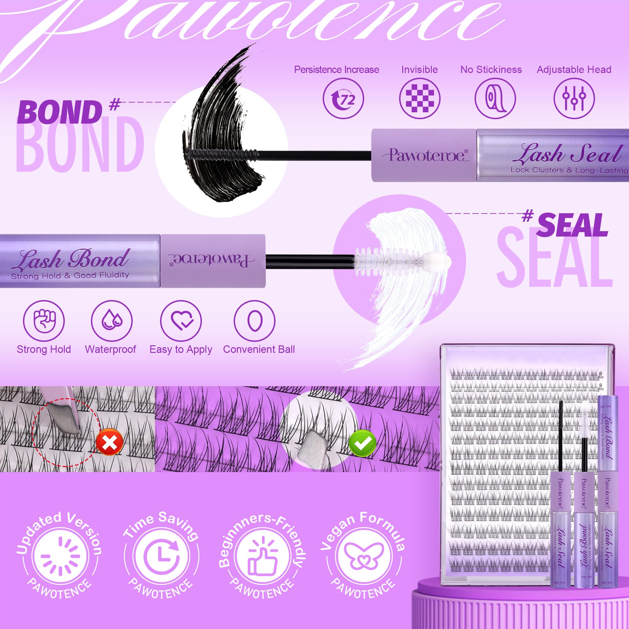 Pawotence Lash Extension Kit DIY 280pcs Lash Clusters Eyelash Extension Kit, 9-16mm 30D 40D Individual Lashes Kit with Lash Bond and Seal, Lash Tweezers for Self Use (30D&40D, 0.07D, 9-16mm, Kit)