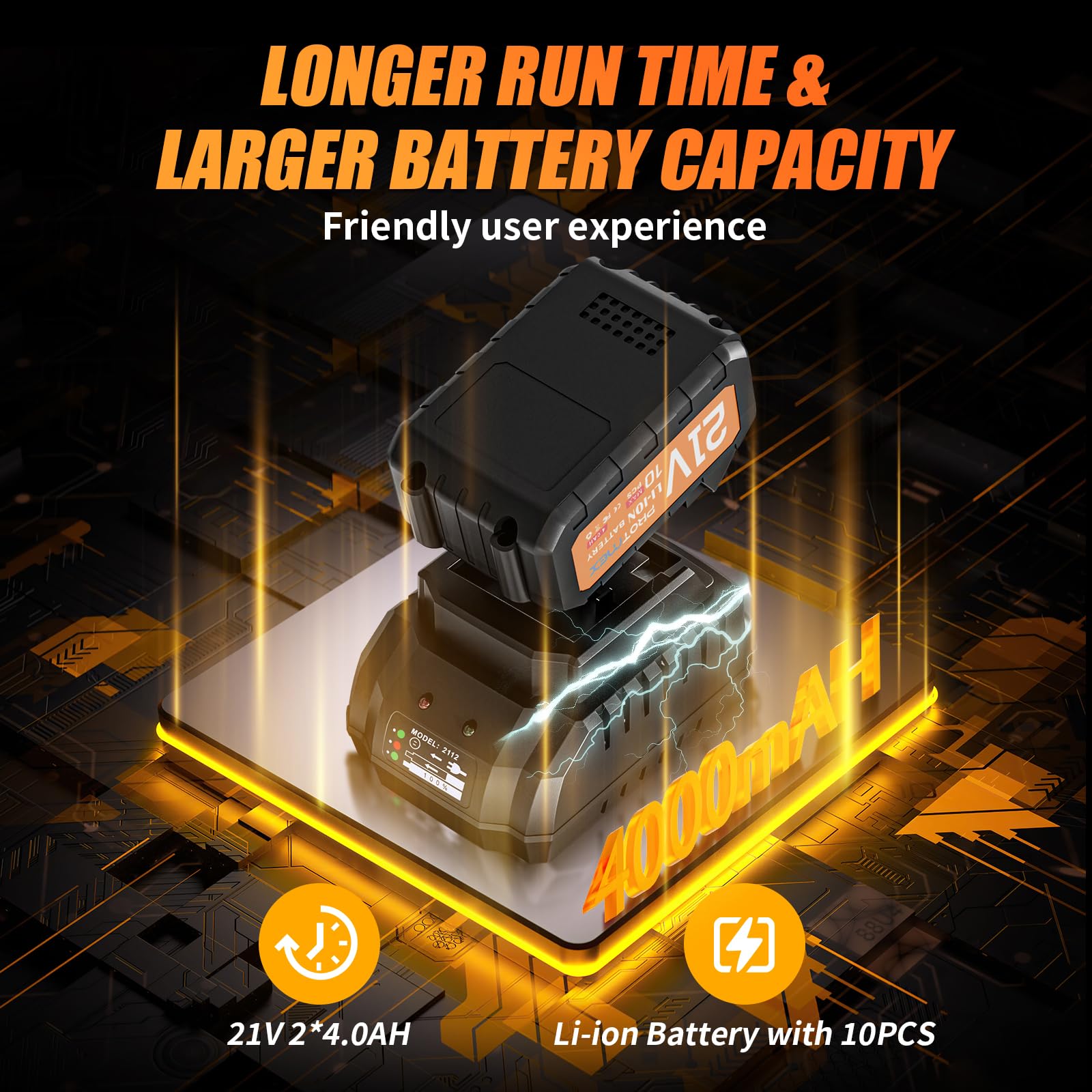 Cordless Impact Wrench, 900Ft-lbs (1200N.m) 1/2" Brushless Impact Gun, 21V High Torque Power Impact Driver, 2x4.0Ah Batteries Electric Impact Motor Variable Speeds for Family Car/Pickup Truck/Mower