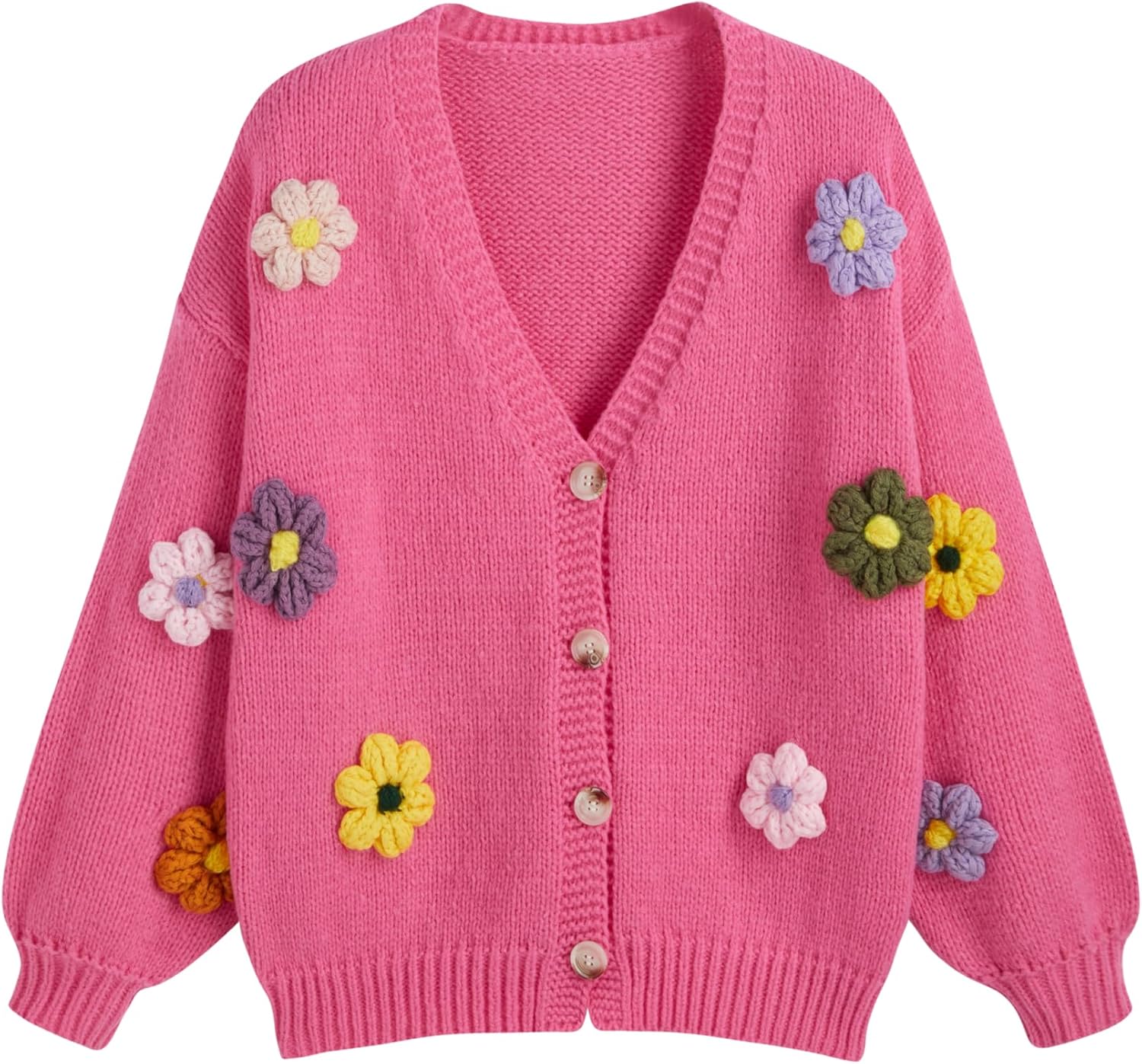 CIDER Women’s Floral Cropped Cardigan Cute Flower V Neck Button Down Trendy Sweater