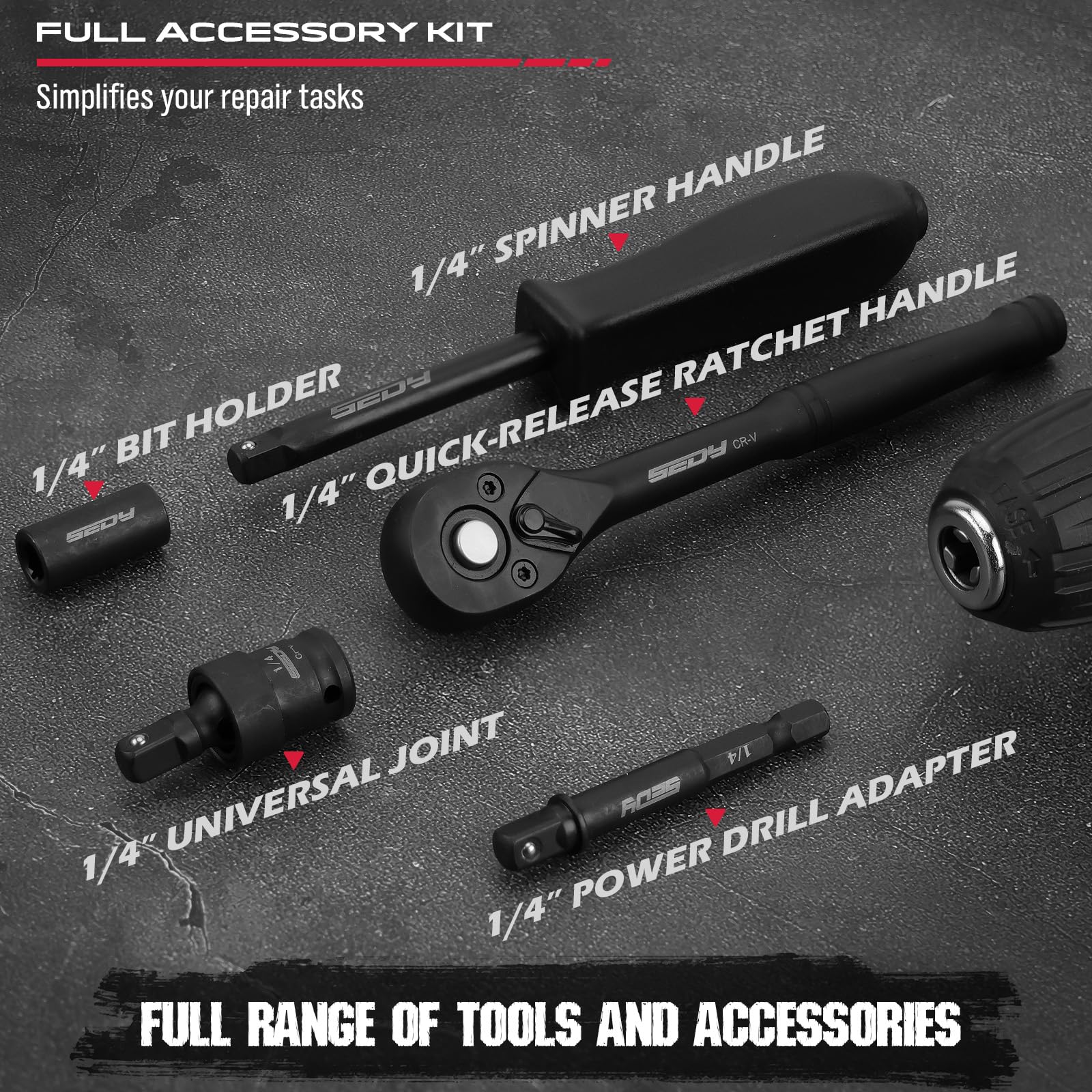 29-Piece 1/2" Drive Impact Socket Set, SAE (3/8 to 1 inch) and Metric (10-24mm) Sizes with Extension Bars Standard Deep Socket Set CR-V Material High Durability Impact Wrench