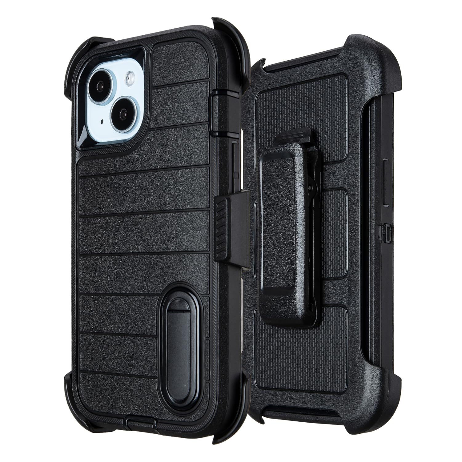 for Rugged iPhone 15 Case with Belt Clip Holster, Military Grade Heavy Duty Shockproof Cover for iPhone15 Case Protective with Stand 6.1 Inch (Black+Blue)