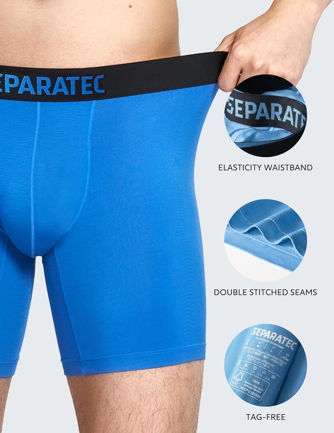 Separatec Dual Pouch Mens Underwear Breathable Cooling Rayon Made from Bamboo Underwear Men, Boxer Briefs and Trunks 7 Pack