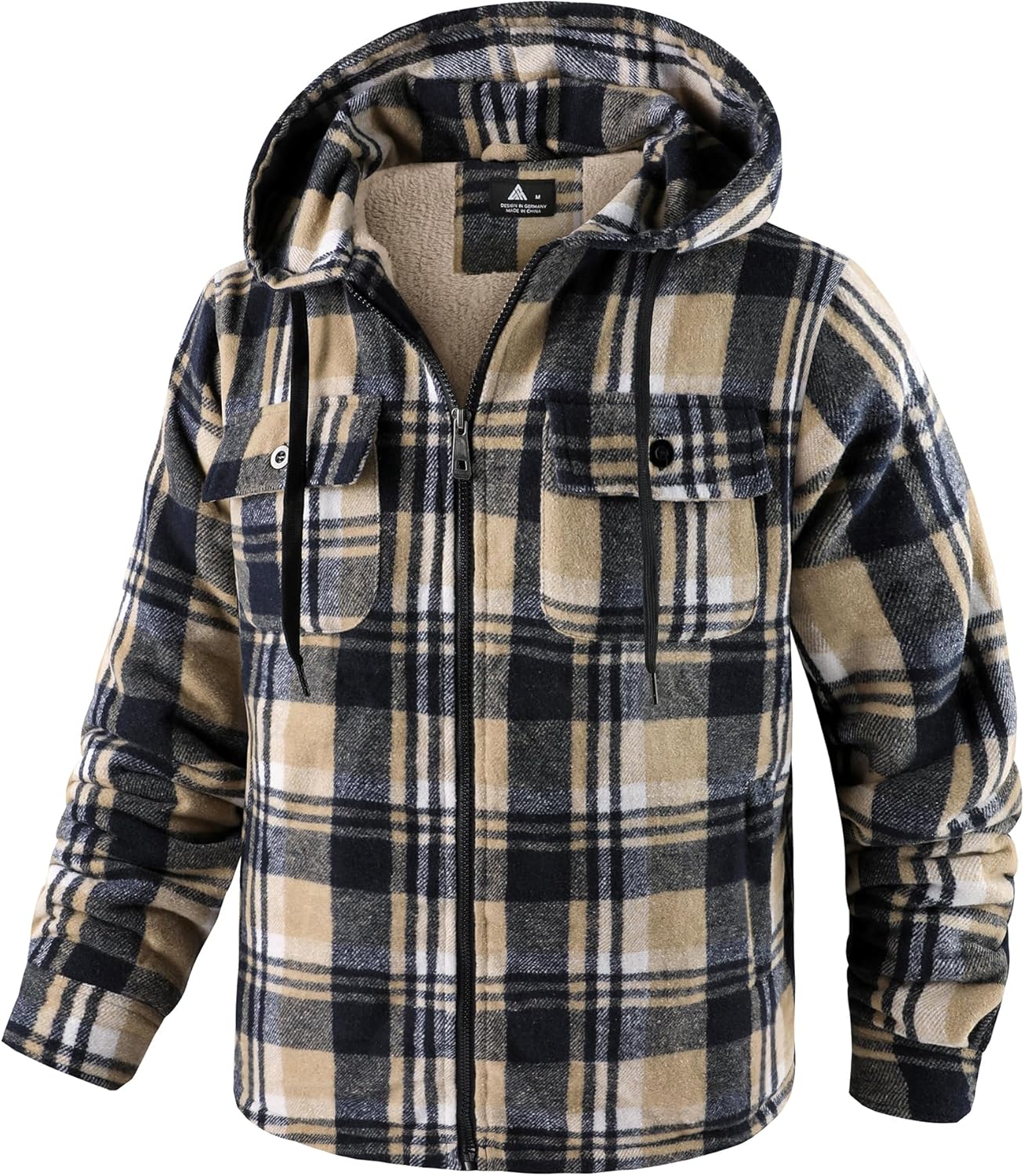 Mens Plaid Hoodies Winter Zip Up Fleece Jacket Sherpa Fleece Lined Warm Flannel Jacket Coat
