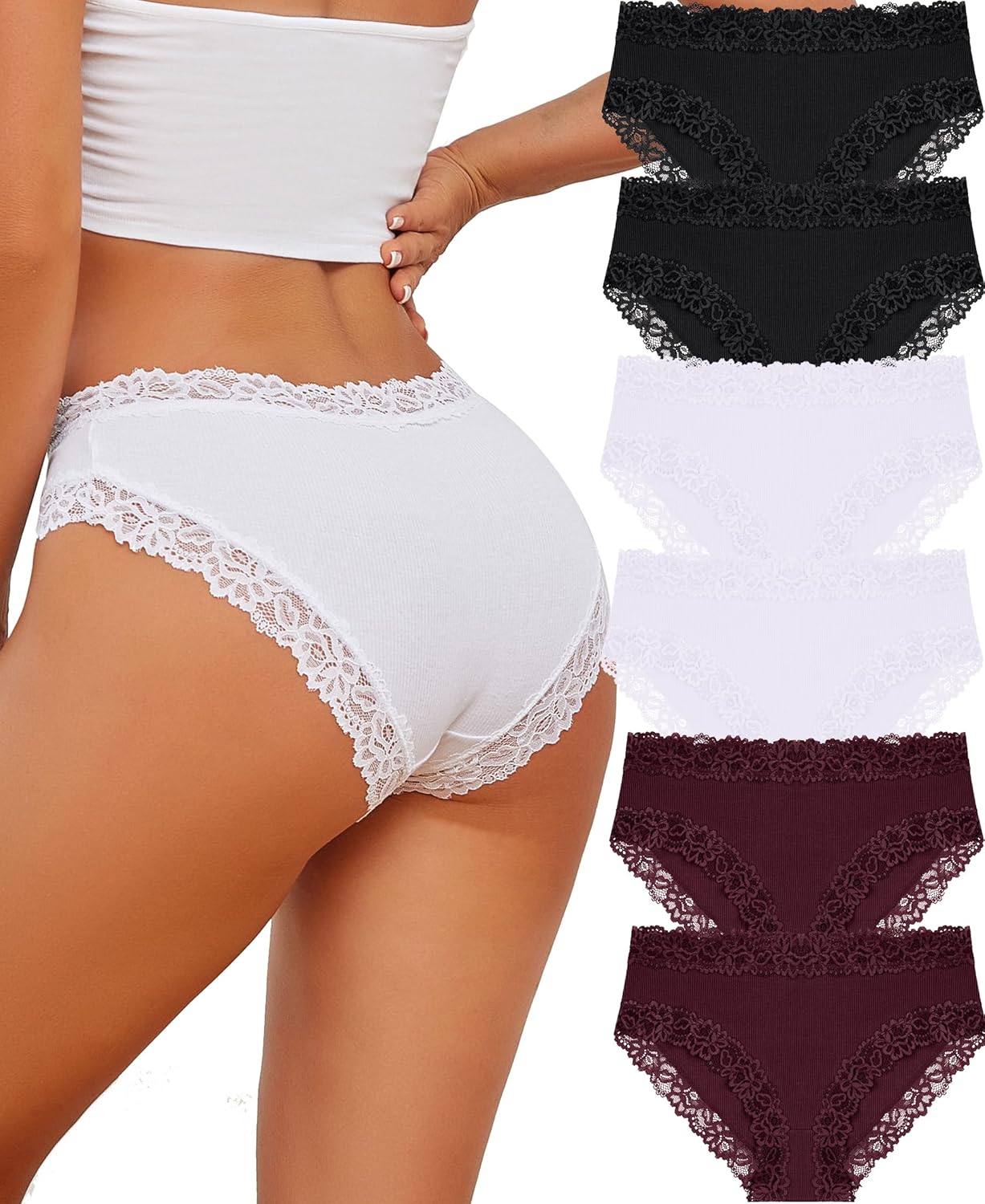Knowyou Cotton Underwear for Women Cheeky Bikini Womens Underwear Pack Sexy Lace Wasit Hipster Brief Panties for Ladies