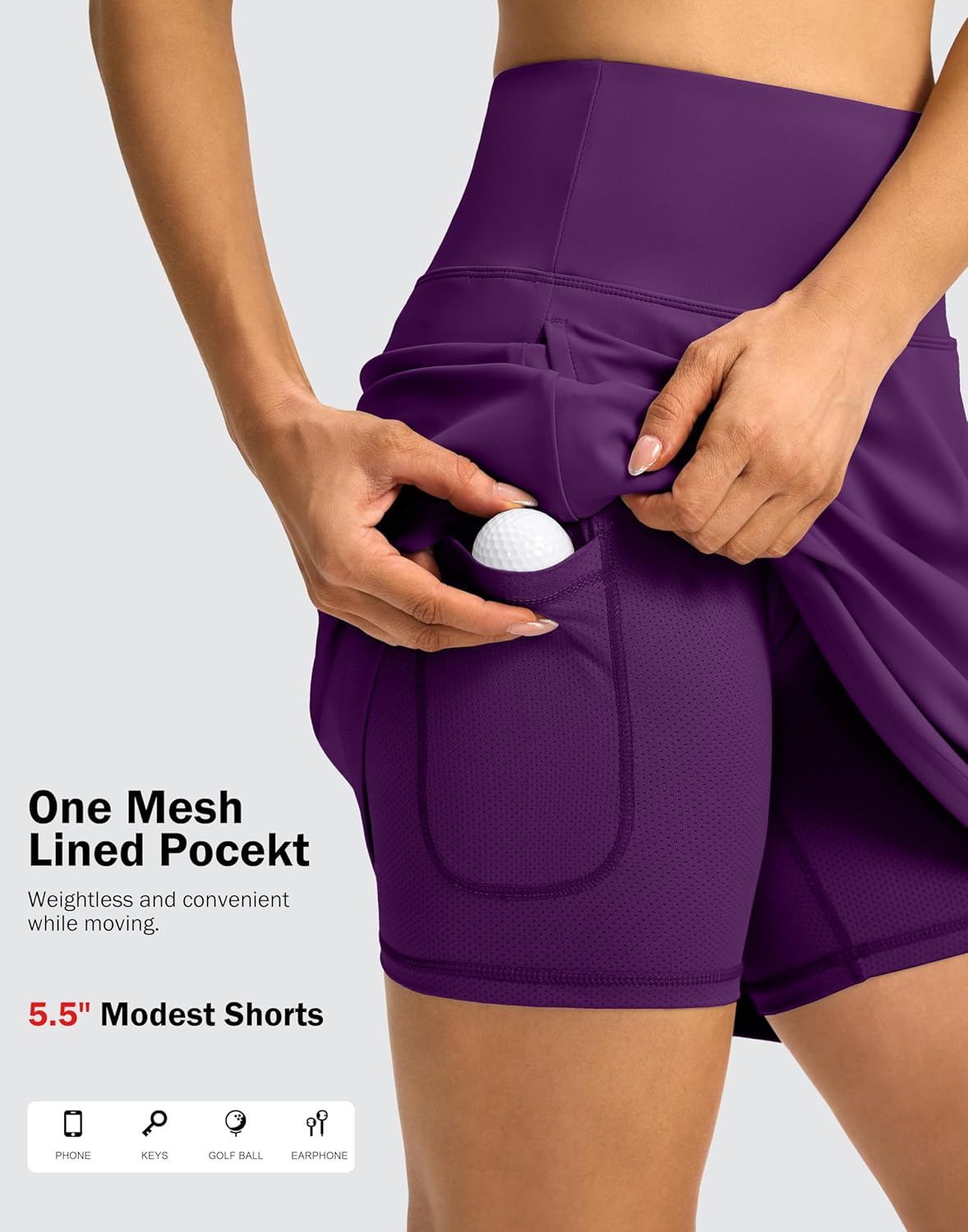 SANTINY 18" Skorts for Women 3 Pockets High Waist Long Athletic Tennis Skirt Golf Skort for Casual Summer Travel