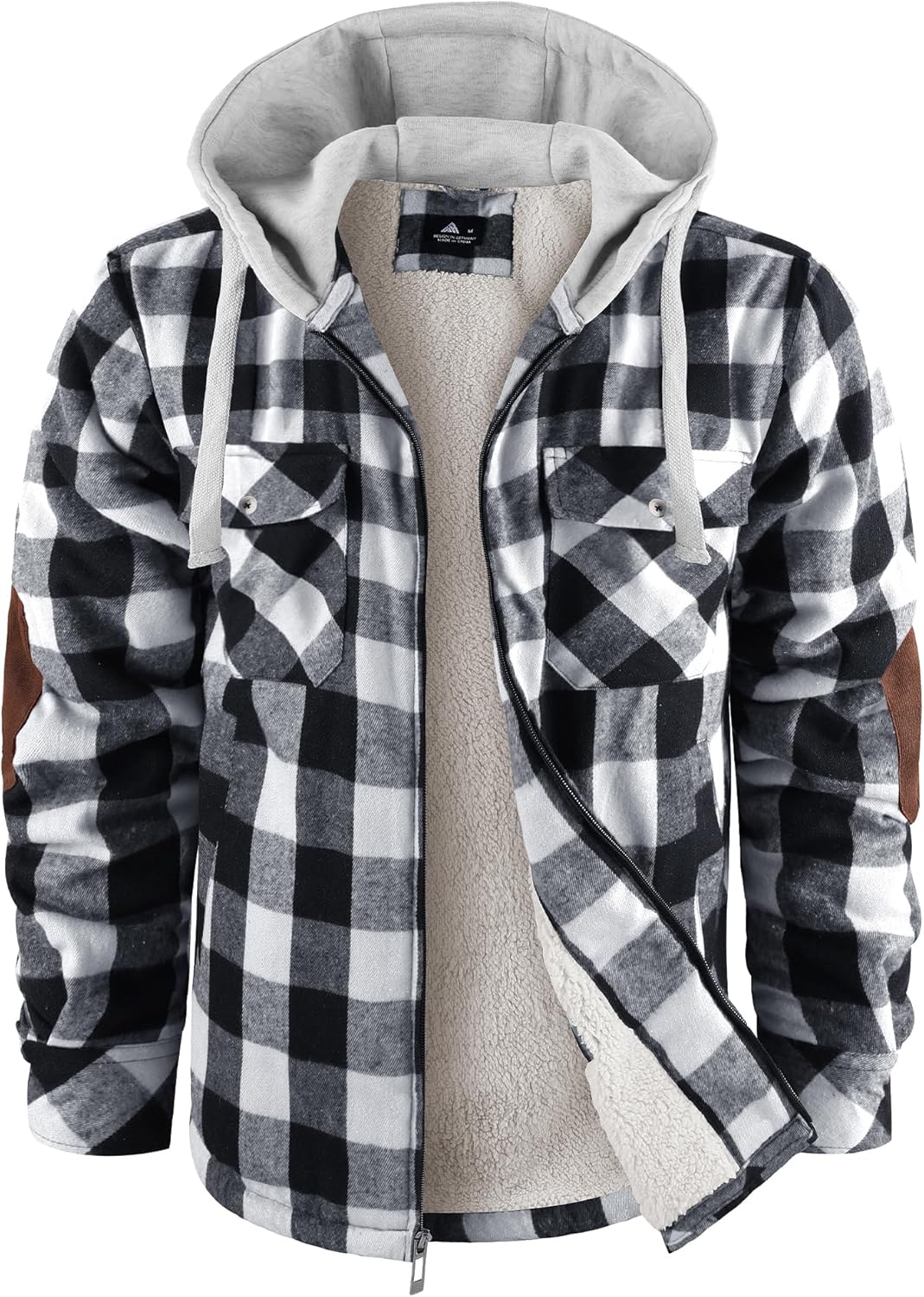 Mens Plaid Hoodies Winter Zip Up Fleece Jacket Sherpa Fleece Lined Warm Flannel Jacket Coat
