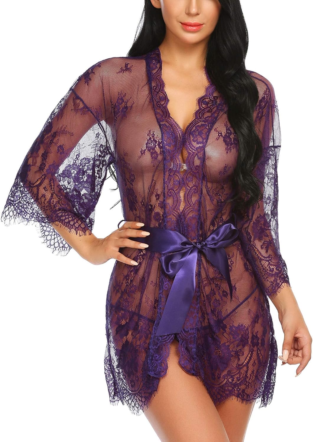Avidlove Women's Lace Kimono Robe Babydoll Lingerie Mesh Nightgown S-5XL