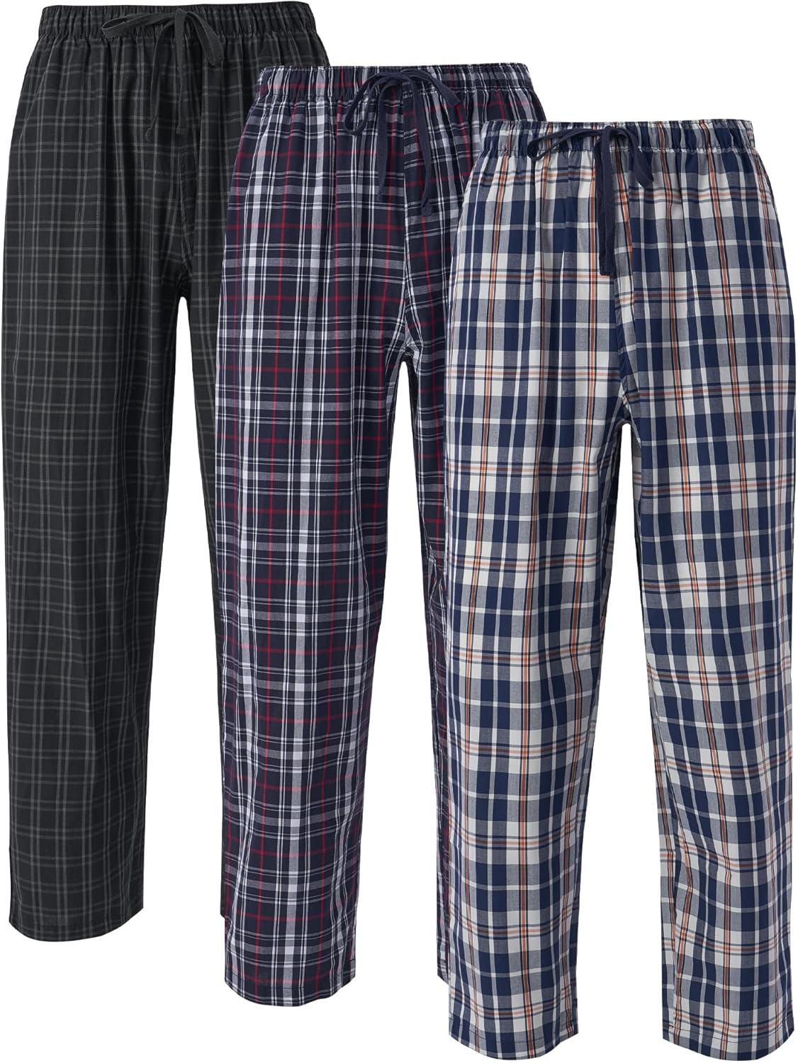 DAVID ARCHY Mens Pajama Pants Soft Cotton Plaid Sleepwear, Comfy Lounge Woven Pajamas Bottoms PJ Pant for Men, 3 pack