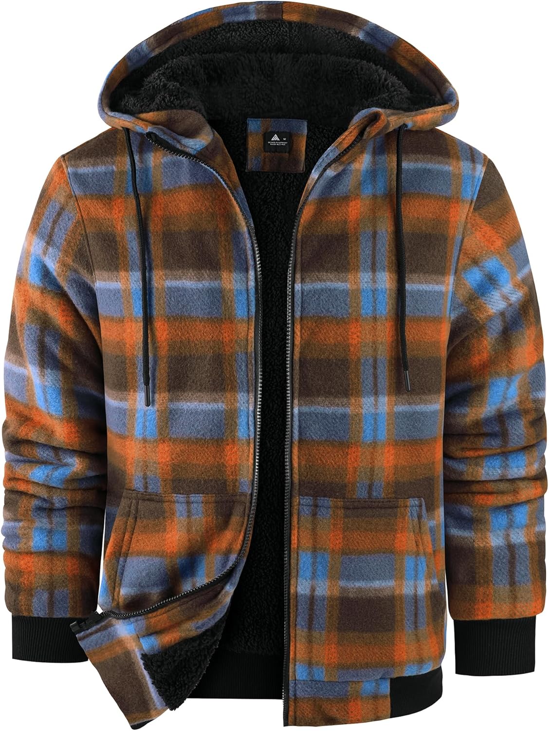 Mens Plaid Hoodies Winter Zip Up Fleece Jacket Sherpa Fleece Lined Warm Flannel Jacket Coat