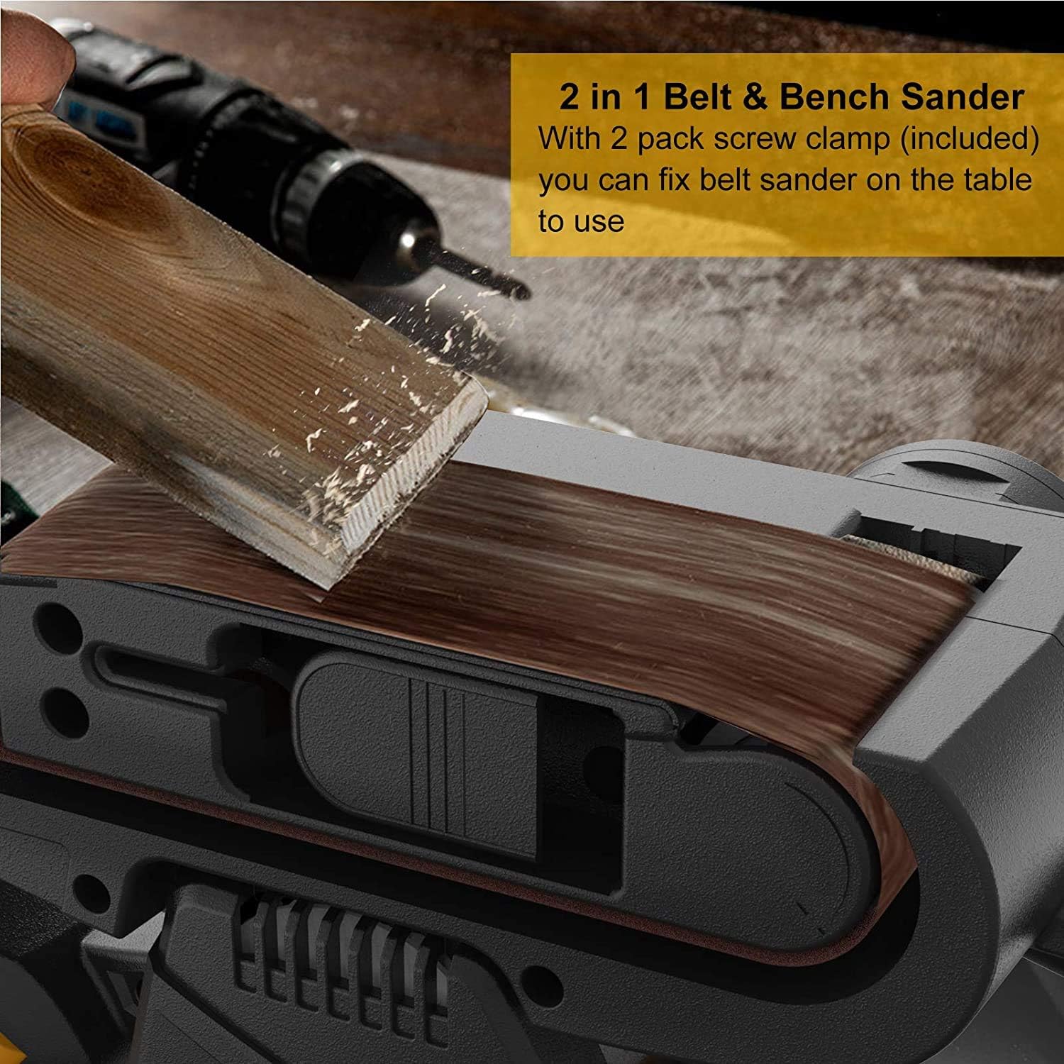 Jellas 7Amp Belt Sander 3 × 21-Inch with Dust Bag, Bench Sander with Variable-speed Control, 2 in 1 Vacuum Adapter, 10 Feet (3 Meters) Length Power Cord, Belt Sanders for Woodworking