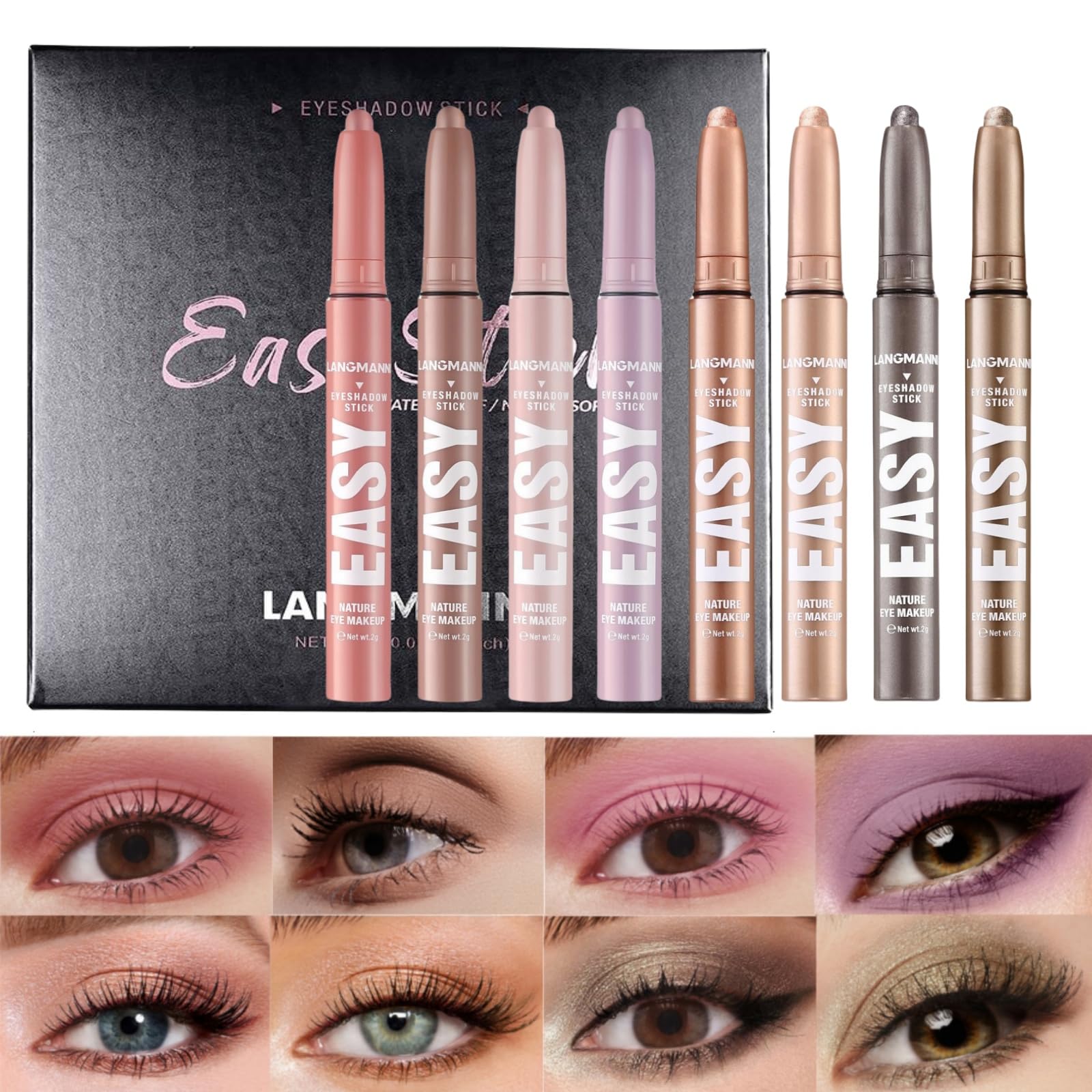 Jolilab Eyeshadow Stick Set, 8 Colors Matte Professional Bright-Colored Contouring and Highlight Eyeshadow Stick, Cream Waterproof Long Lasting High Pigmented Eye Shadow. (8, EYESHADOW B)