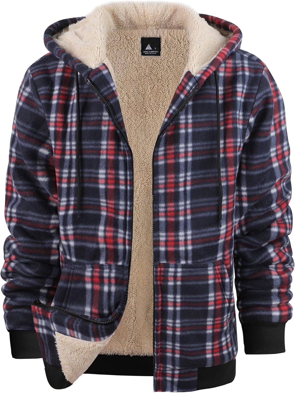 Mens Plaid Hoodies Winter Zip Up Fleece Jacket Sherpa Fleece Lined Warm Flannel Jacket Coat