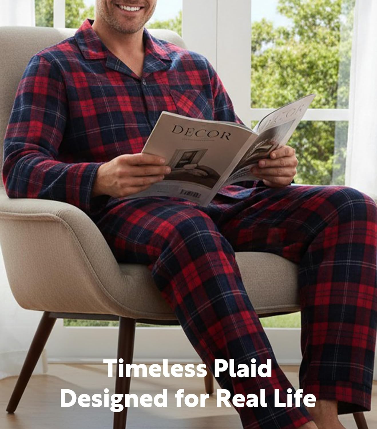 DAVID ARCHY Men's Pajamas Set Flannel Pjs Sets Ultra-Soft Cotton Pajamas for Men Classic Plaid Lounge Set with Roomy Pockets