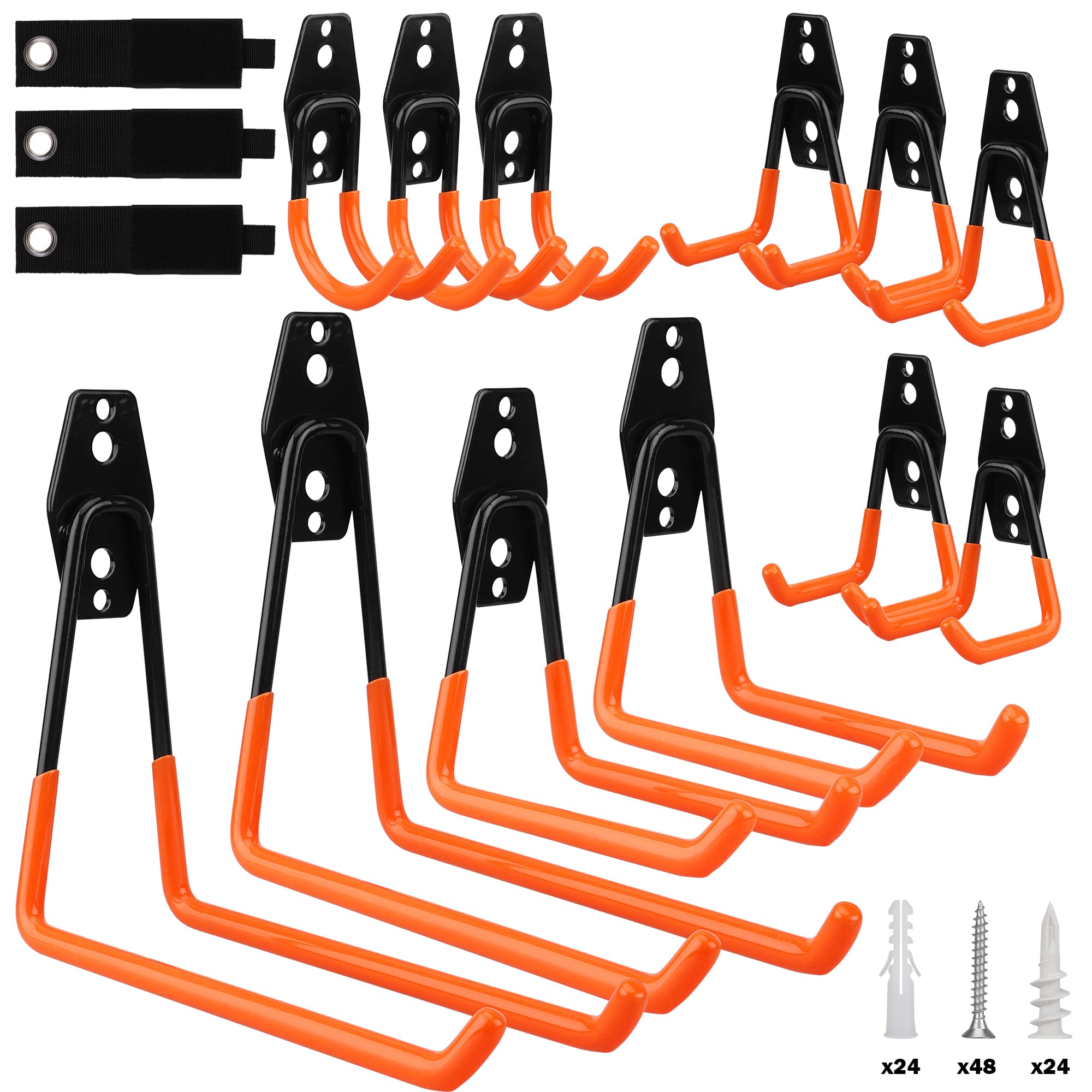 Garage Tool Storage Wall Hook Assortment Set: 15PCS Heavy Duty Large Hanger Garden Tool Organizer Ladder Bike Rack Yard Tool Holder Shed Shovel Metal Screw Organization Bicycle Steel Bracket