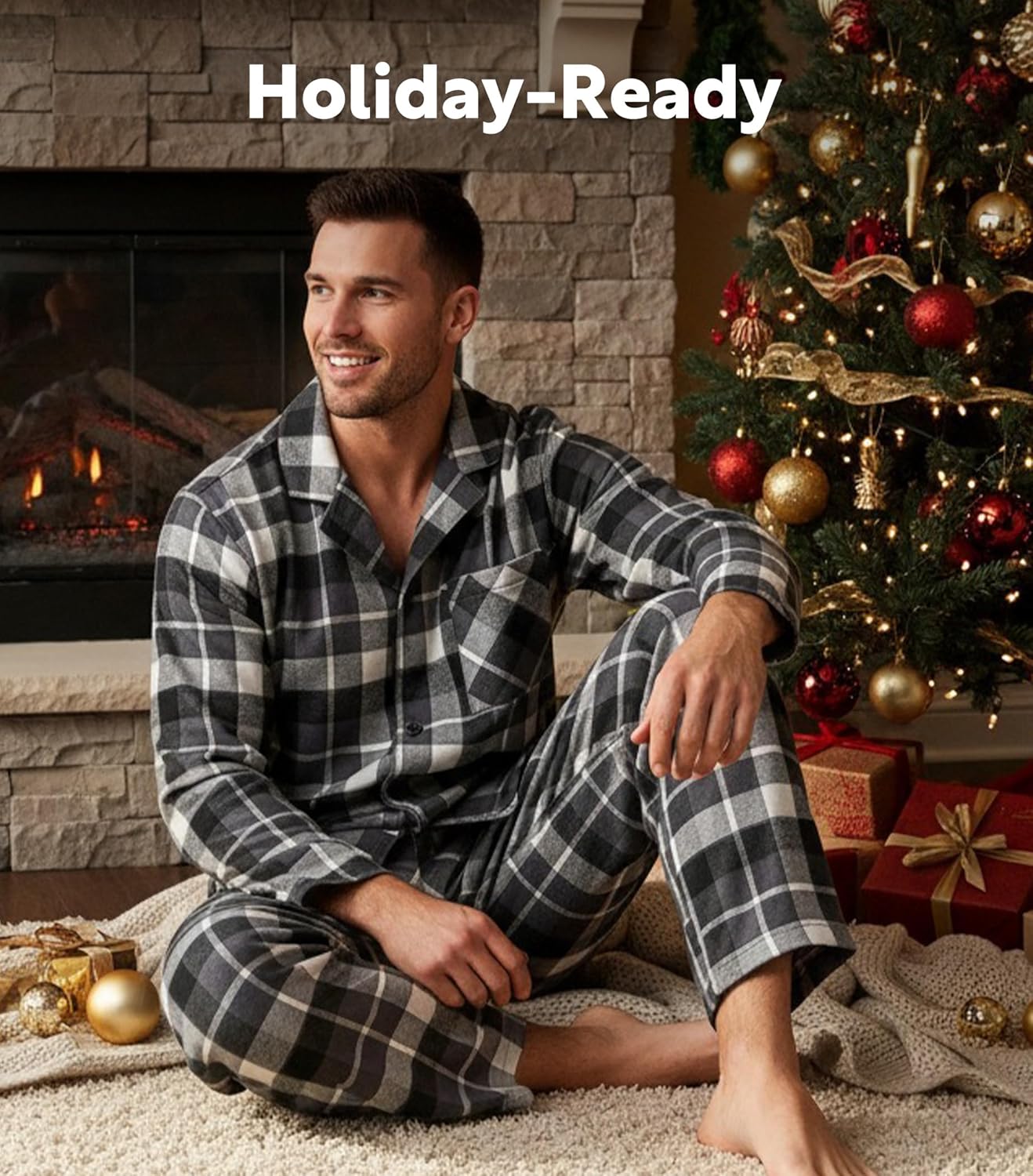 DAVID ARCHY Men's Pajamas Set Flannel Pjs Sets Ultra-Soft Cotton Pajamas for Men Classic Plaid Lounge Set with Roomy Pockets