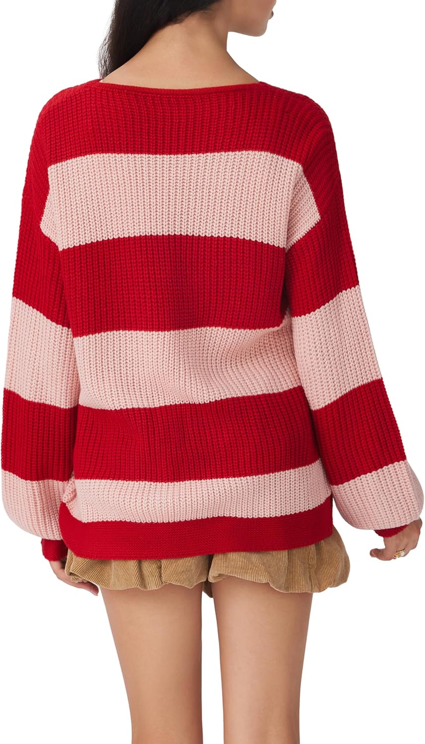 CIDER Cardigan Sweater for Women Tie Front Striped Long Sleeve V Neck Cute Y2k Fall Trendy Outfits