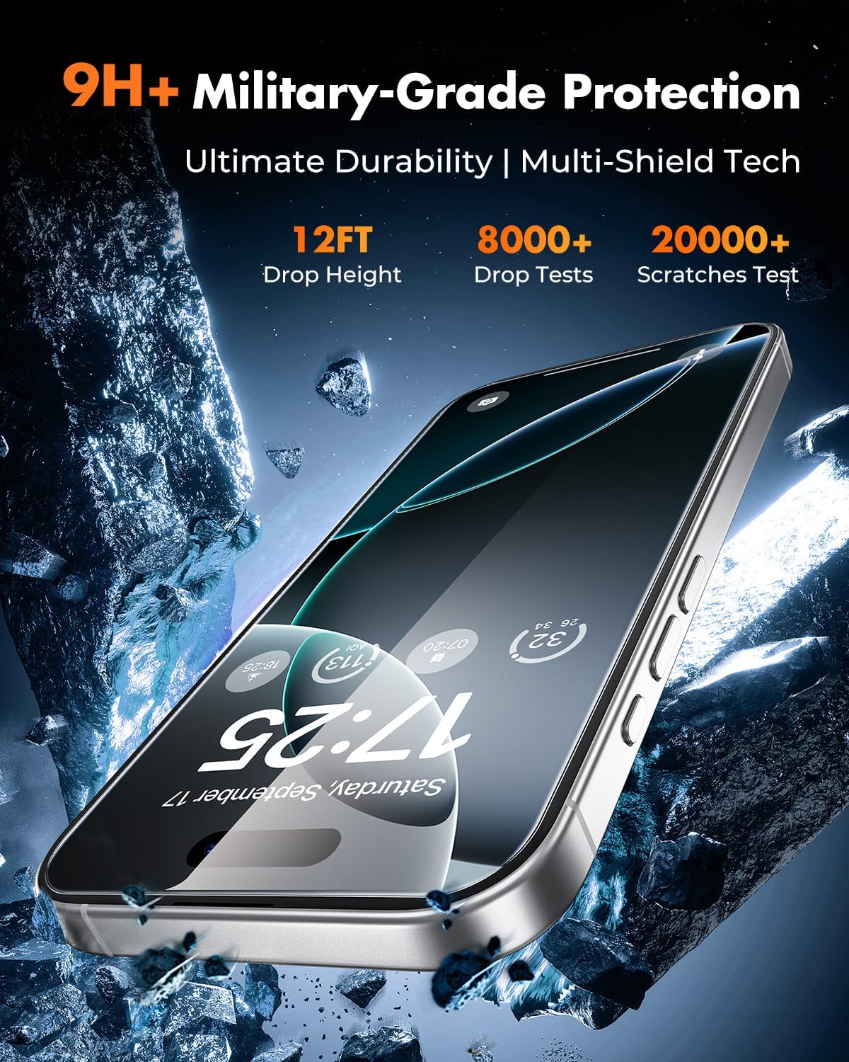 UNBREAKcable for iPhone 16 Pro Screen Protector 4+2 Pack [9H+ Military-Grade Shatterproof] [Effortless Bubble-Free Installation] Ultra HD Clarity Tempered Glass with Lens Protector, Case friendly