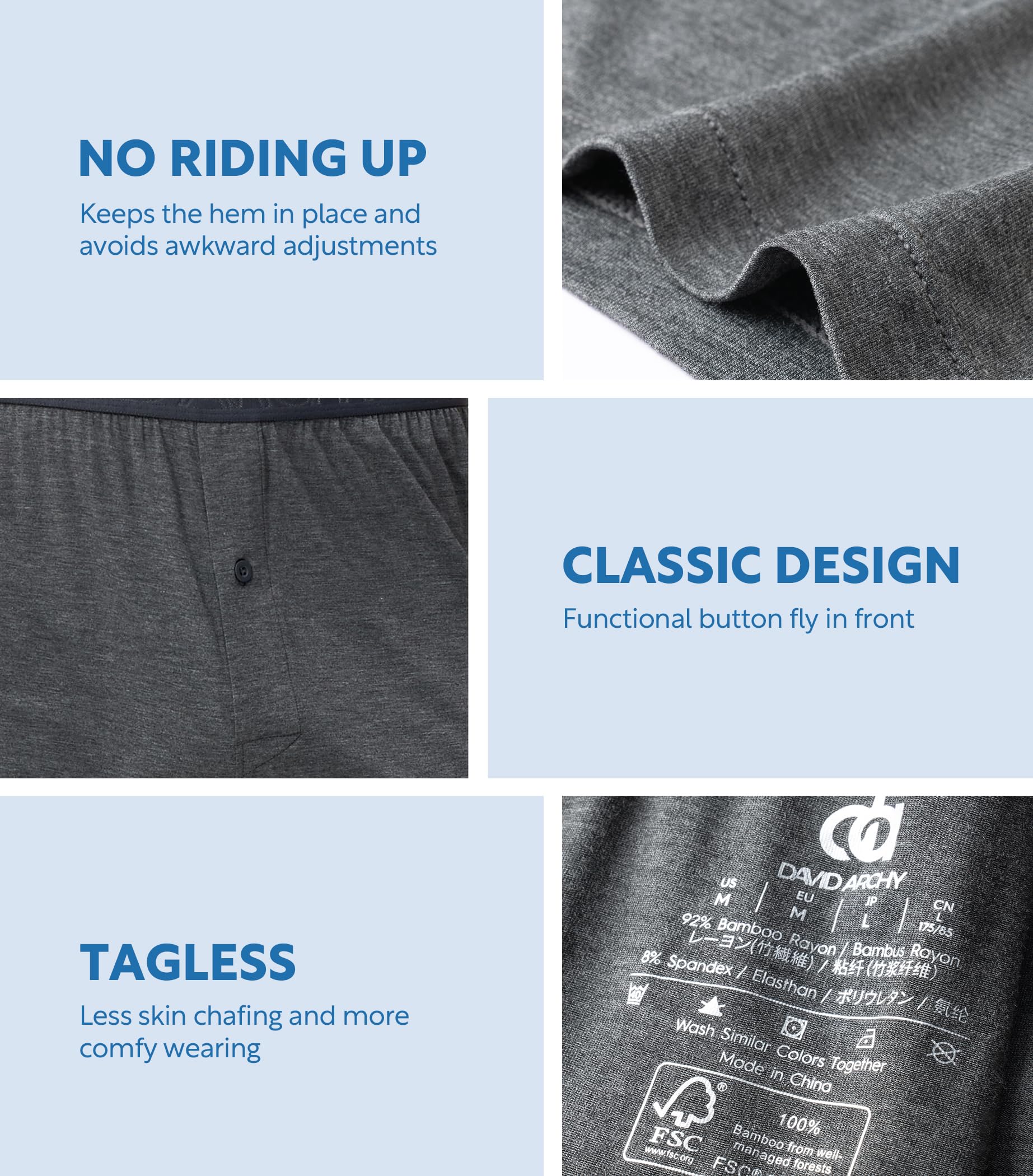 DAVID ARCHY Mens Boxers Soft Rayon Made from Bamboo Boxers for Men Pack Loose Underwear Cooling Mens Boxer Shorts