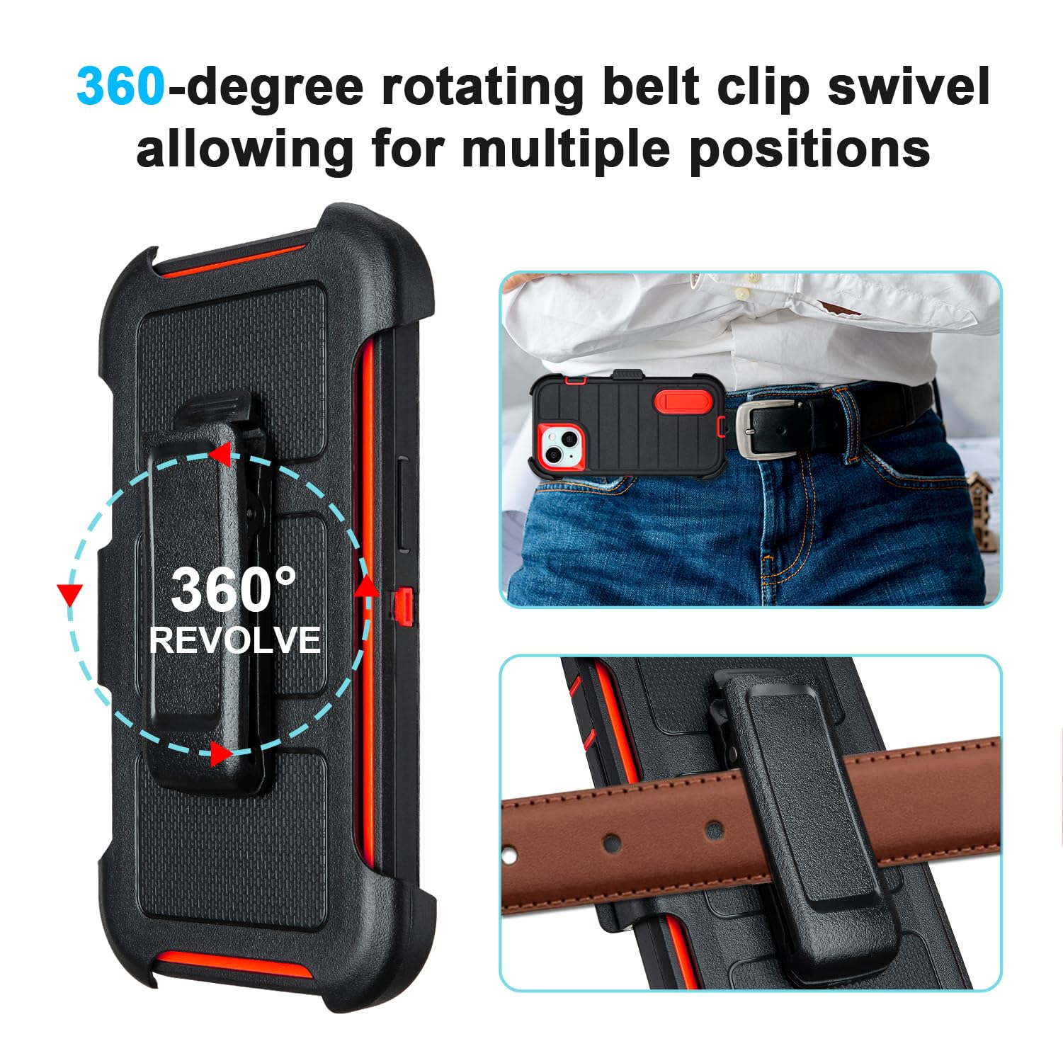 for Black Case iPhone 14 Case with Belt Clip, for Shockproof Case iPhone 14 Heavy Duty,3 Layers of Sturdy,Anti-Drop,Military-Grade Defender Cover for iPhone 14 Case Black